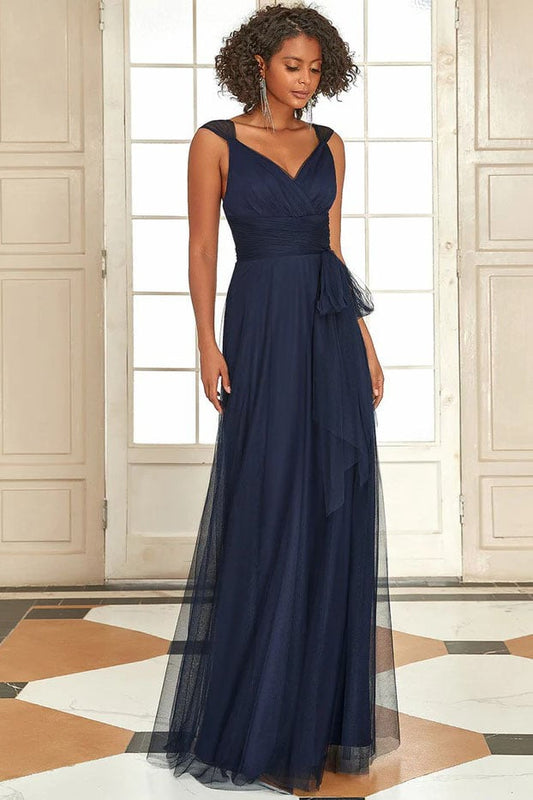 A-Line Floor Length Tulle Bridesmaid Dress CB0696