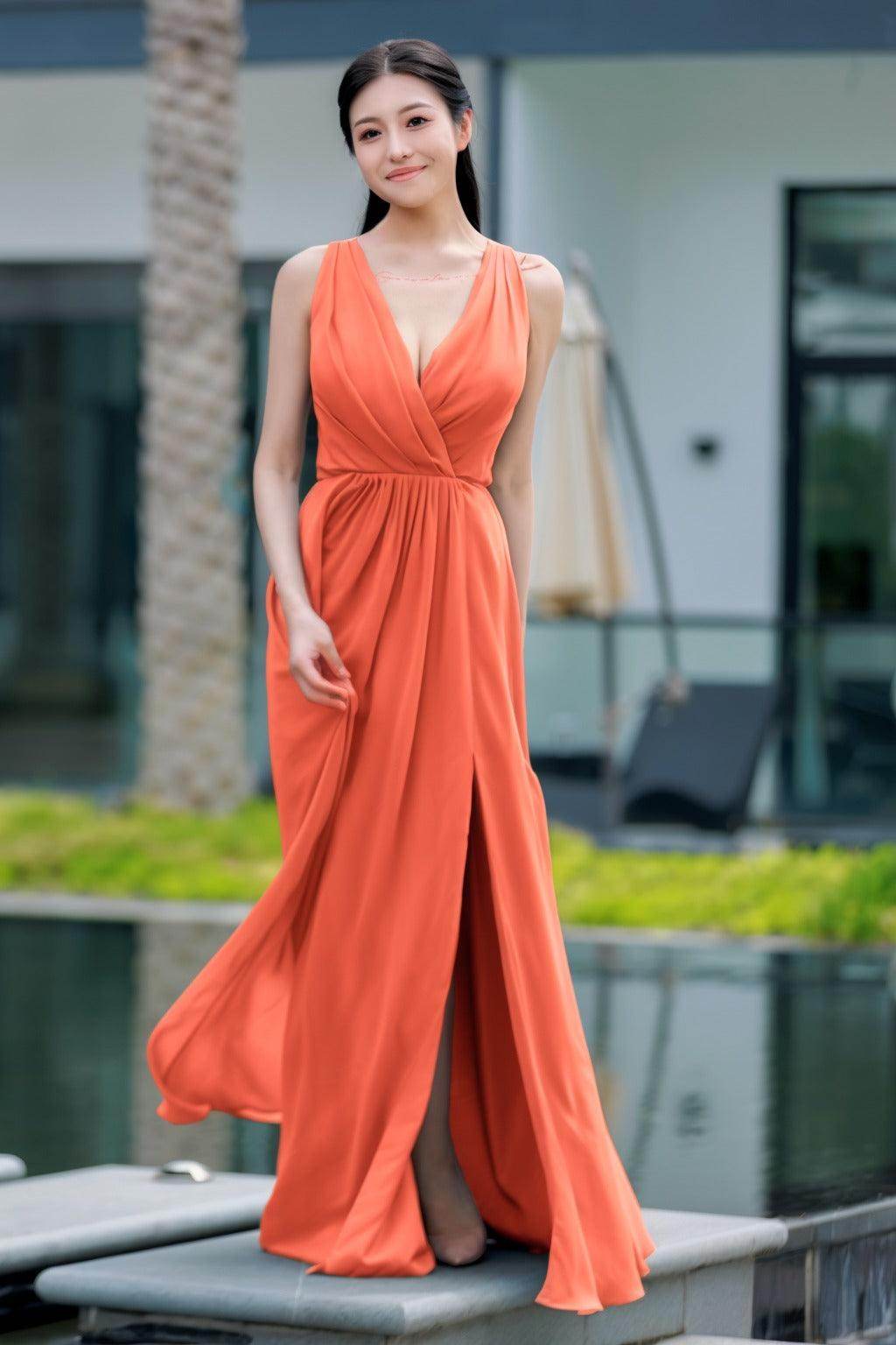 A-Line Floor Length Chiffon Bridesmaid Dress CB0708 - COCOMELODY