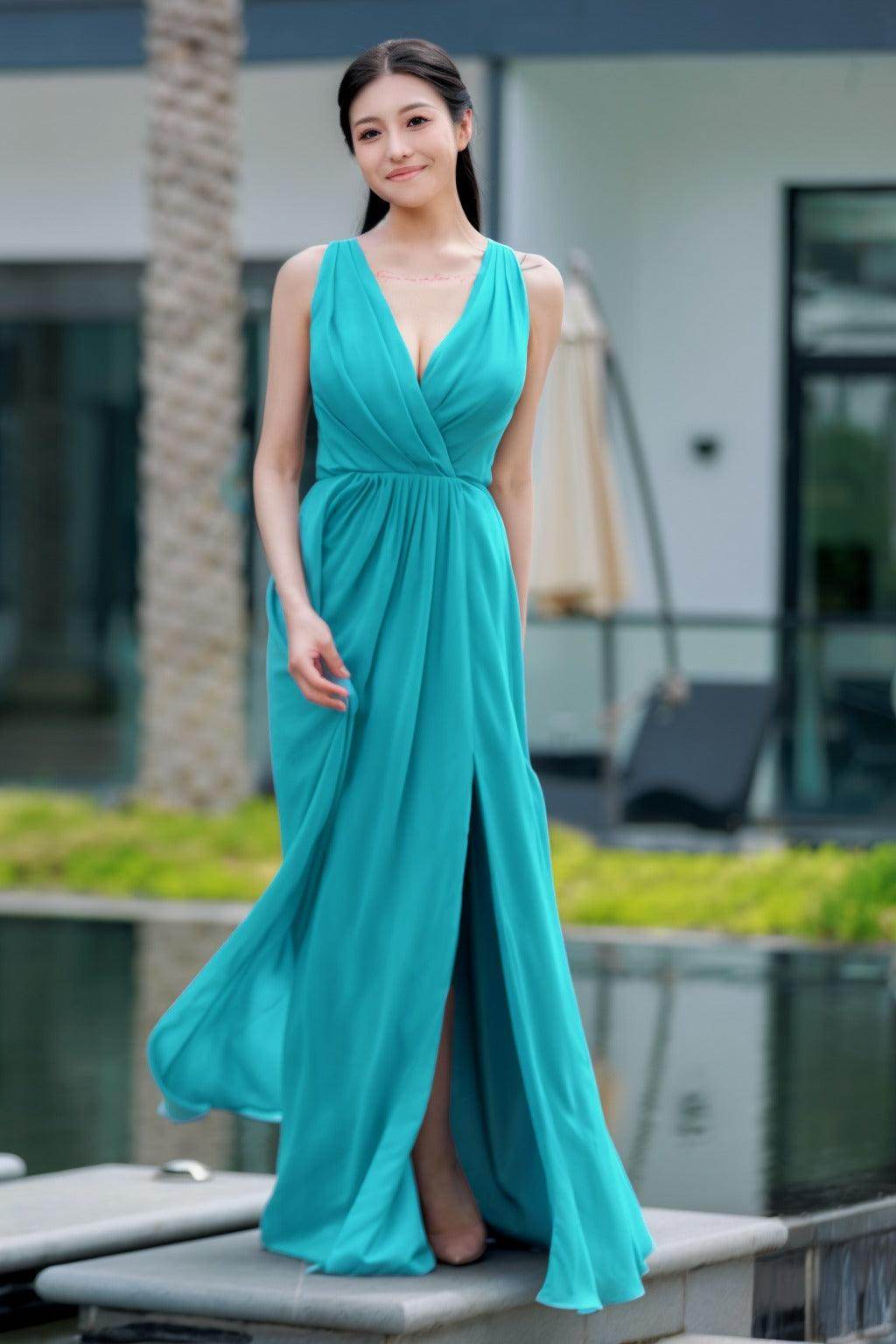 A-Line Floor Length Chiffon Bridesmaid Dress CB0708 - COCOMELODY