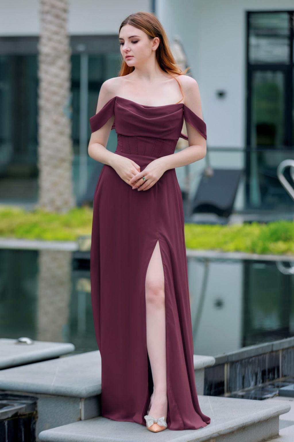 A-Line Floor Length Chiffon Bridesmaid Dress CB0709PS - COCOMELODY