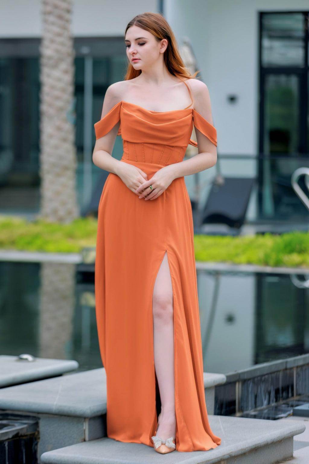 A-Line Floor Length Chiffon Bridesmaid Dress CB0709PS - COCOMELODY