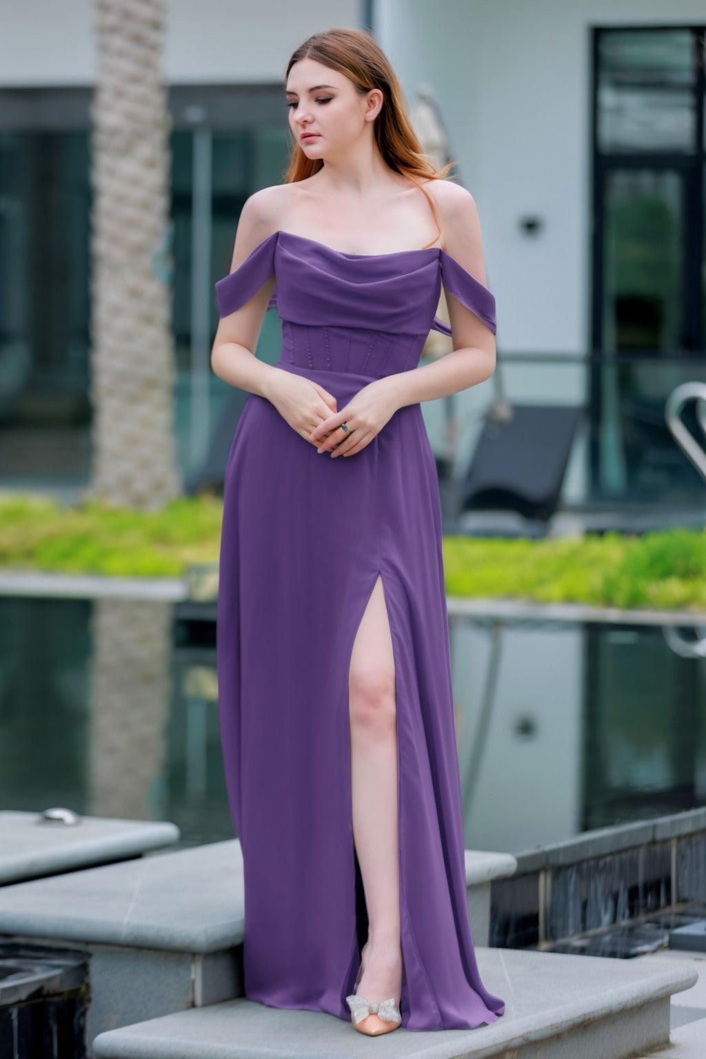 A-Line Floor Length Chiffon Bridesmaid Dress CB0709PS - COCOMELODY