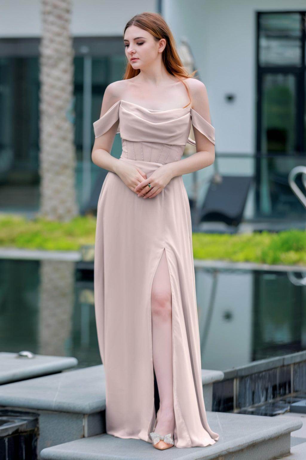 A-Line Floor Length Chiffon Bridesmaid Dress CB0709PS - COCOMELODY