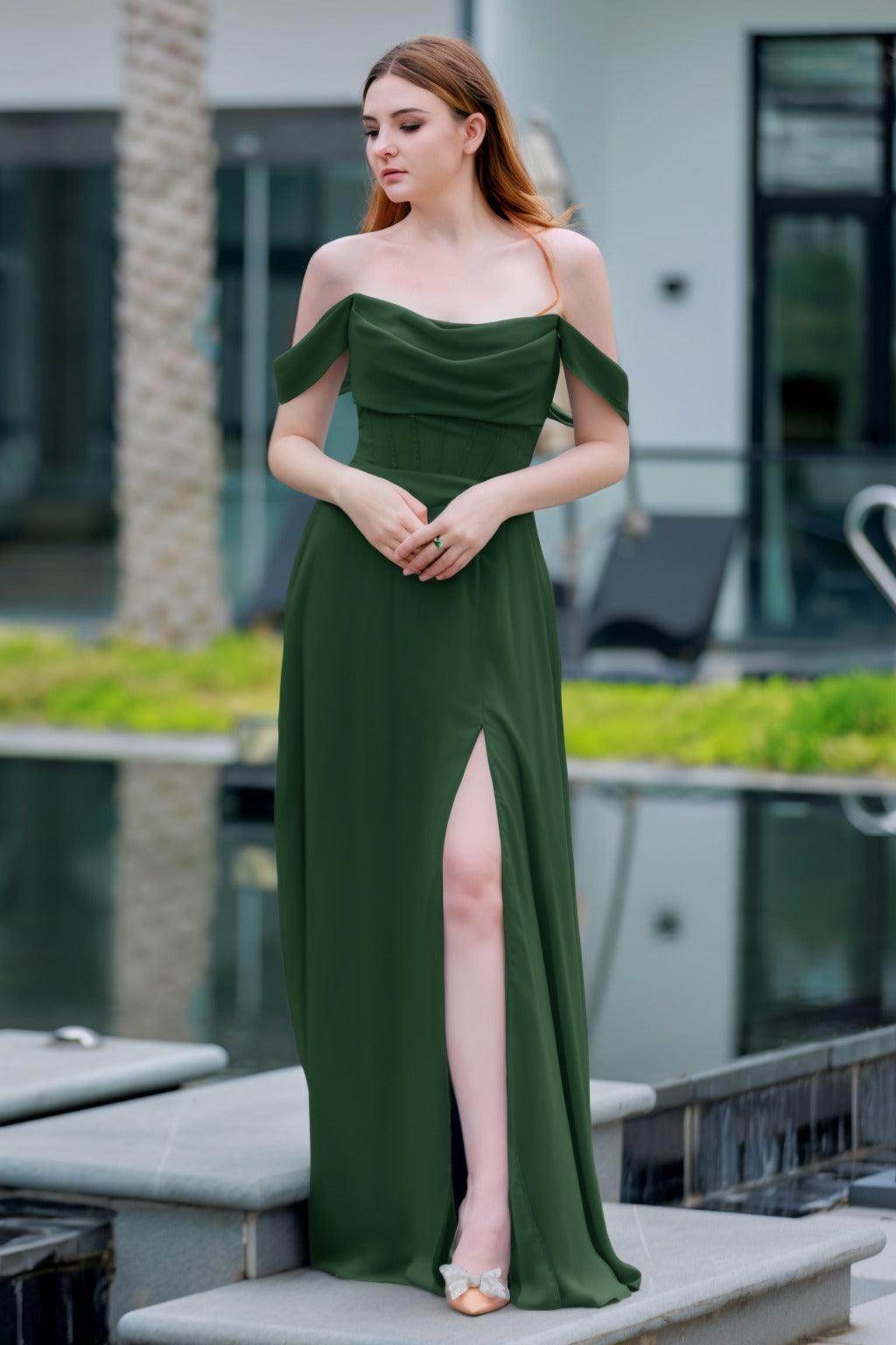 A-Line Floor Length Chiffon Bridesmaid Dress CB0709PS - COCOMELODY