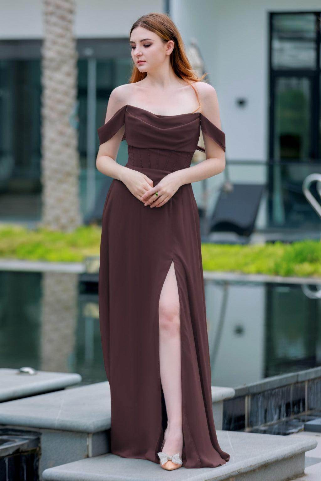 A-Line Floor Length Chiffon Bridesmaid Dress CB0709PS - COCOMELODY