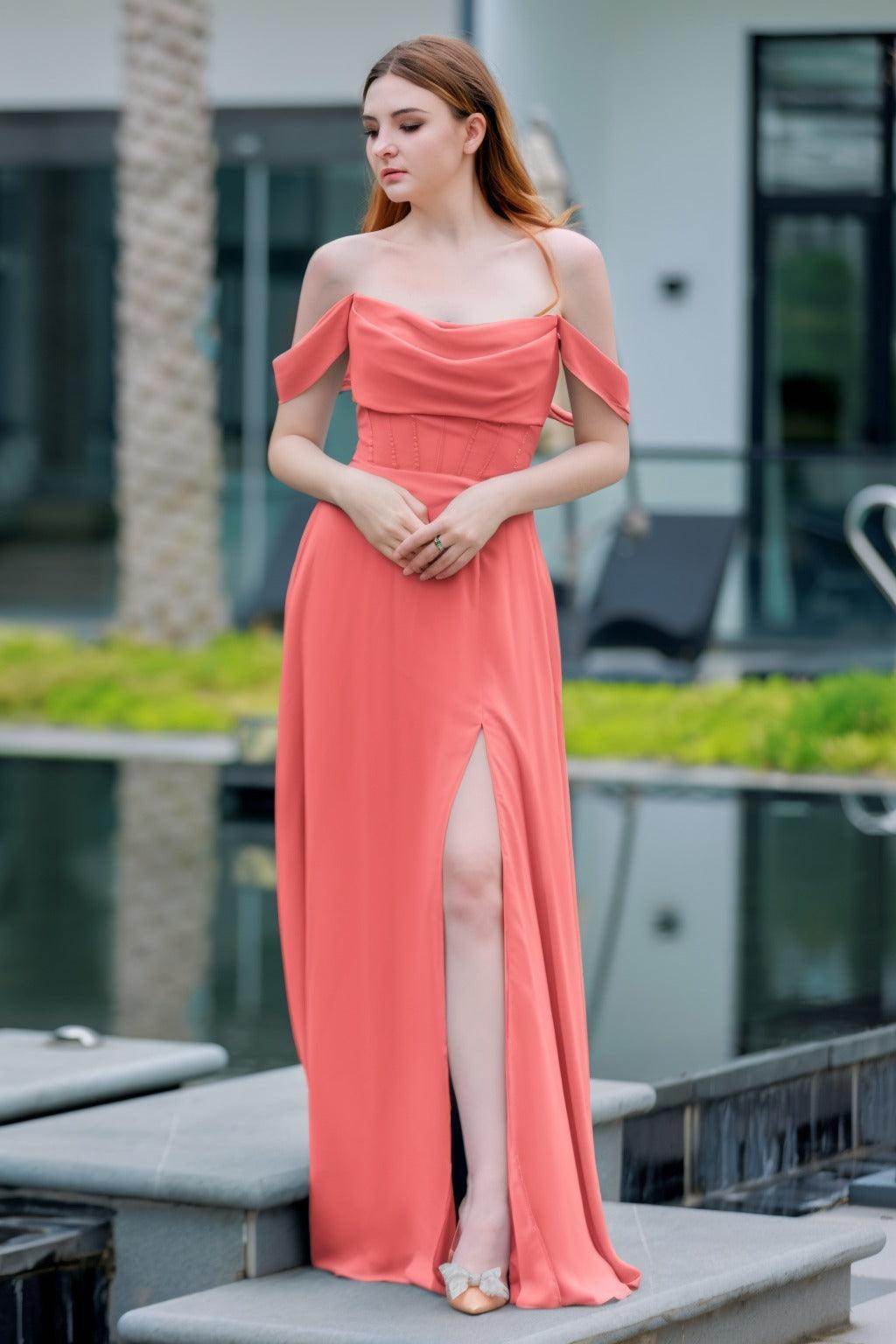 A-Line Floor Length Chiffon Bridesmaid Dress CB0709PS - COCOMELODY