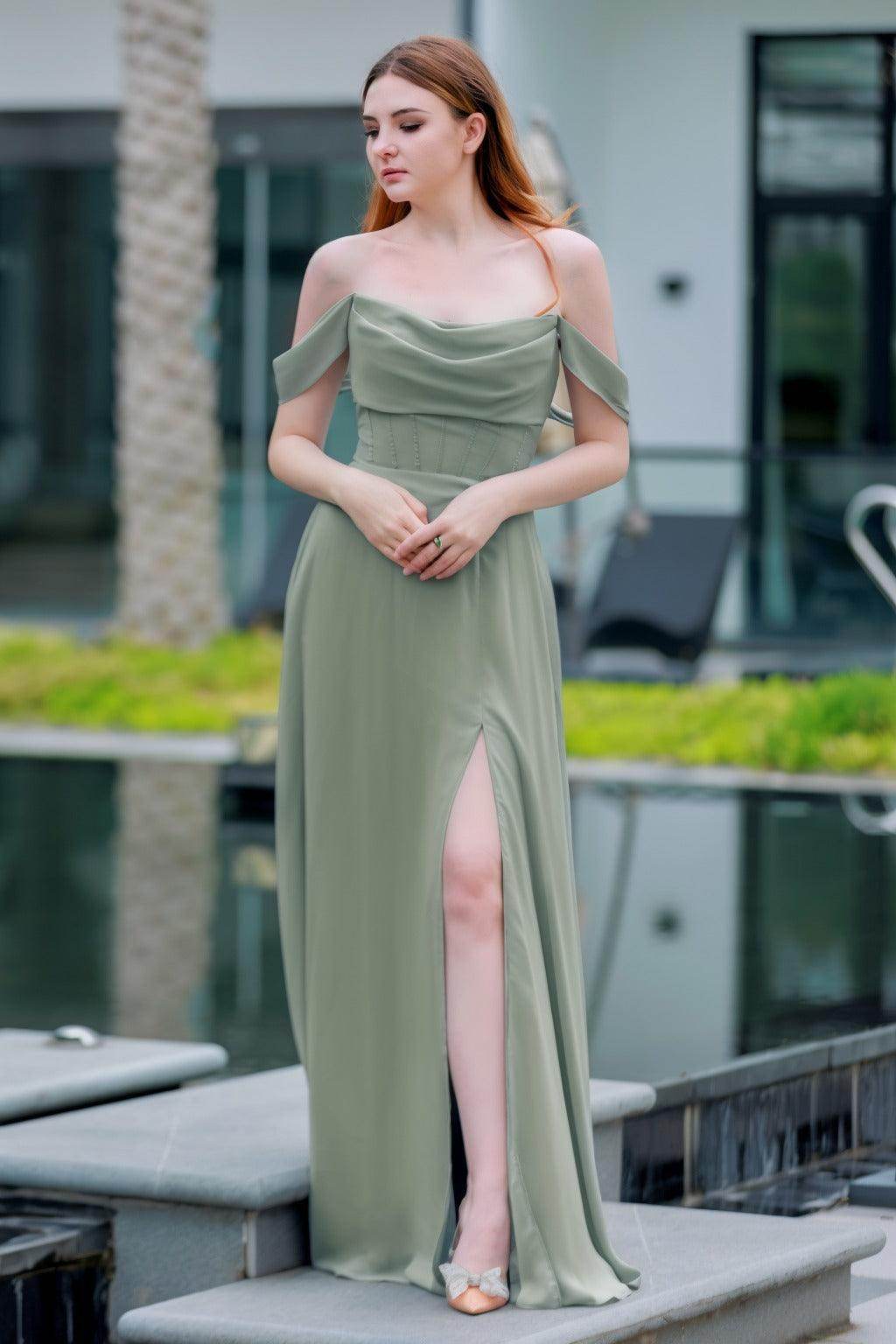 A-Line Floor Length Chiffon Bridesmaid Dress CB0709PS - COCOMELODY