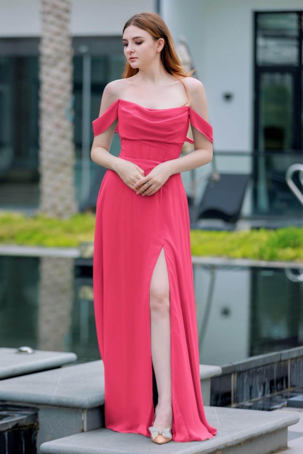 A-Line Floor Length Chiffon Bridesmaid Dress CB0709PS - COCOMELODY