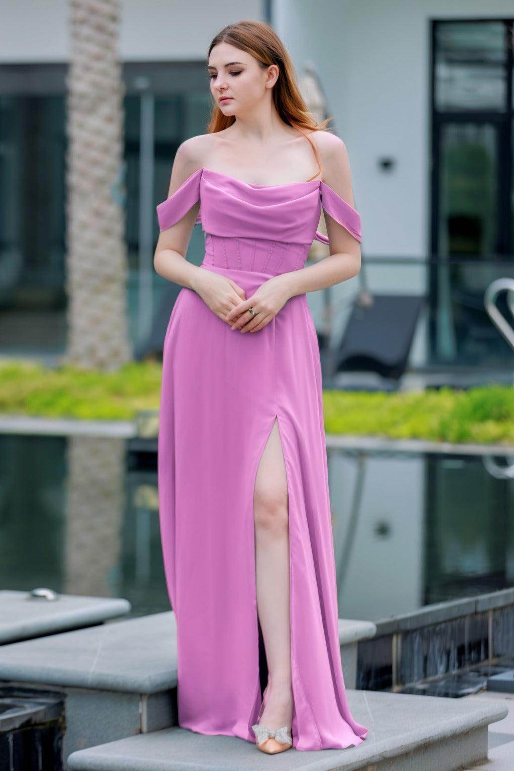 A-Line Floor Length Chiffon Bridesmaid Dress CB0709PS - COCOMELODY
