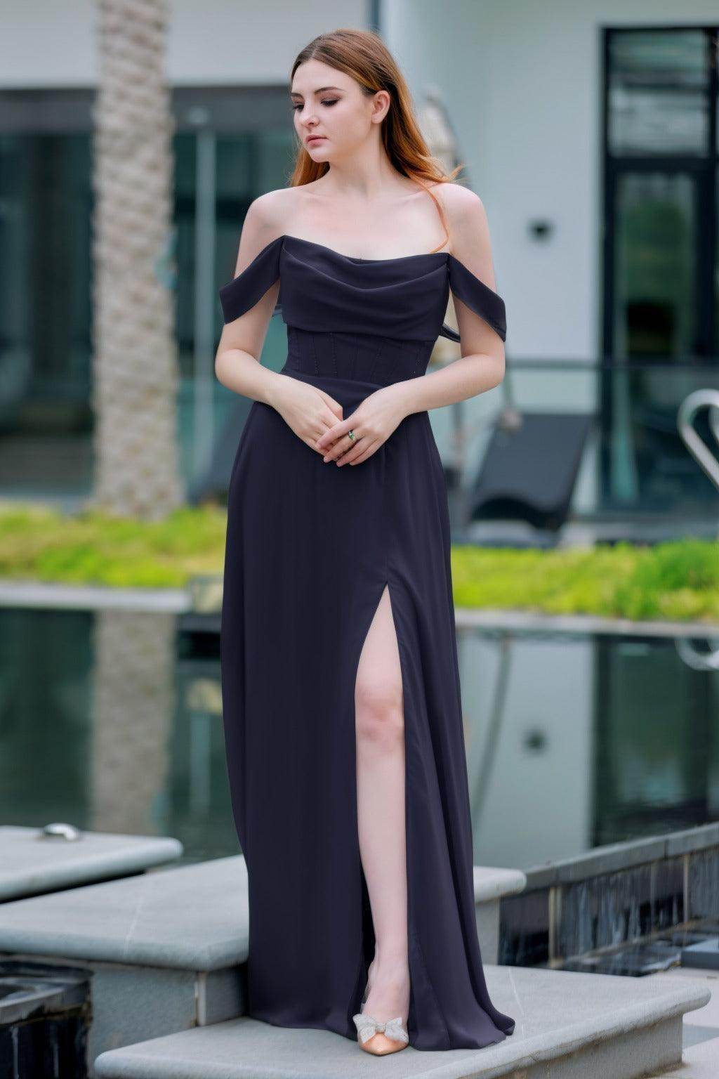 A-Line Floor Length Chiffon Bridesmaid Dress CB0709PS - COCOMELODY