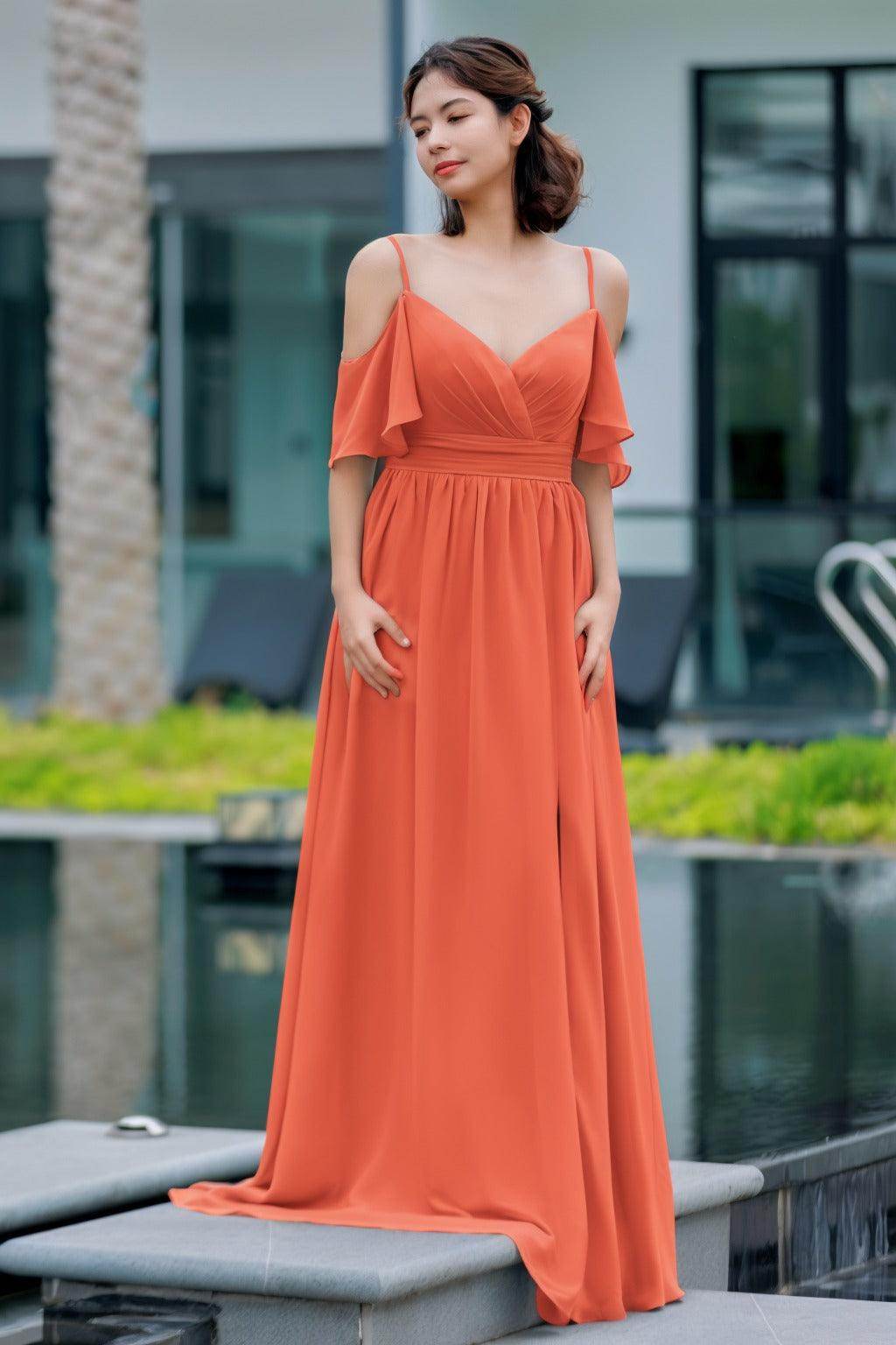 A-Line Floor Length Chiffon Bridesmaid Dress CB0710 - COCOMELODY