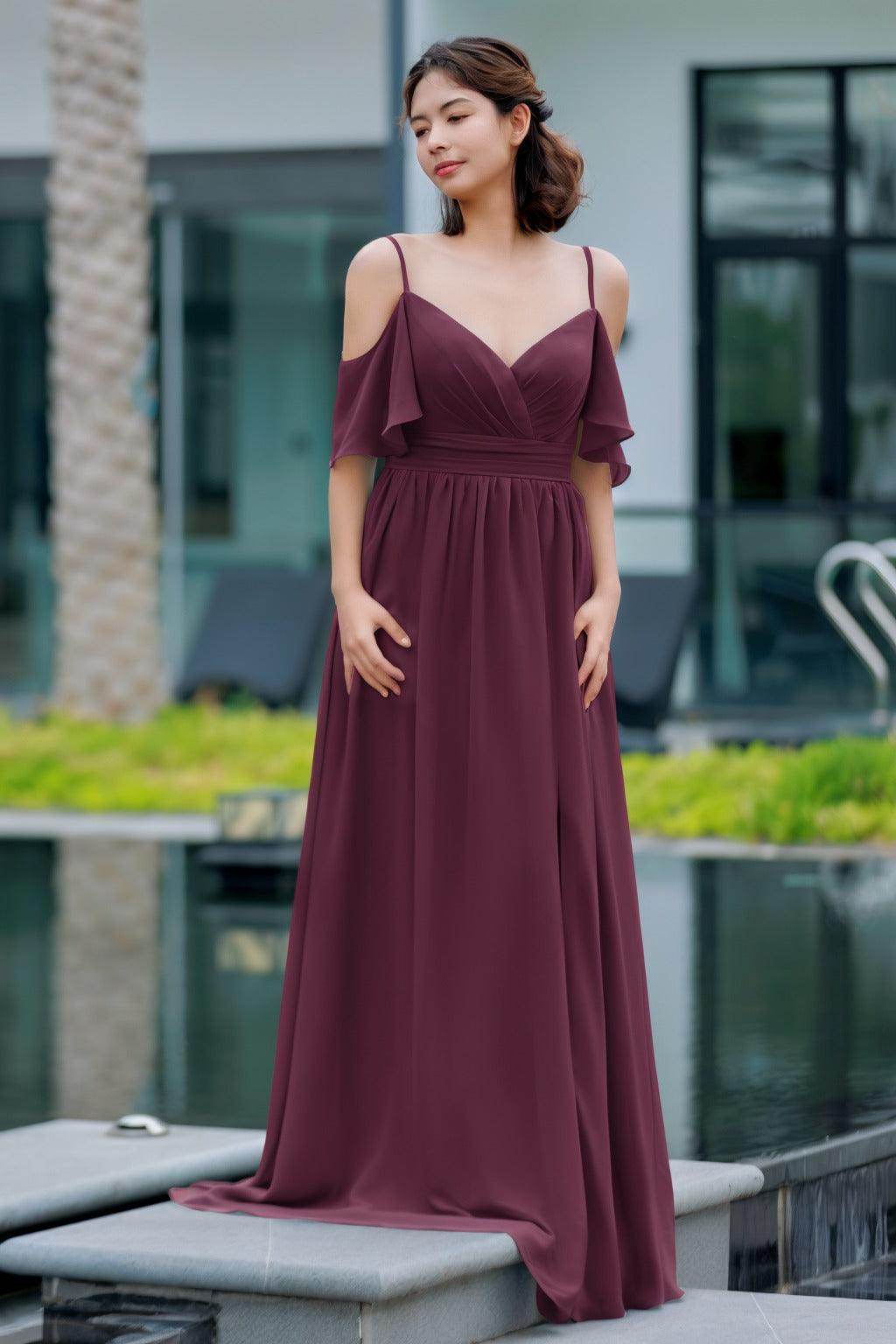 A-Line Floor Length Chiffon Bridesmaid Dress CB0710 - COCOMELODY