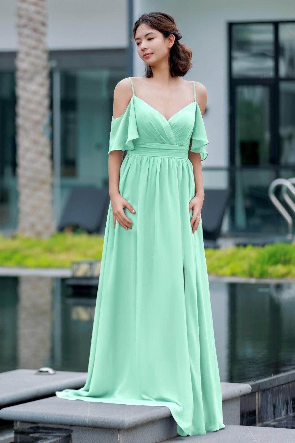 A-Line Floor Length Chiffon Bridesmaid Dress CB0710 - COCOMELODY