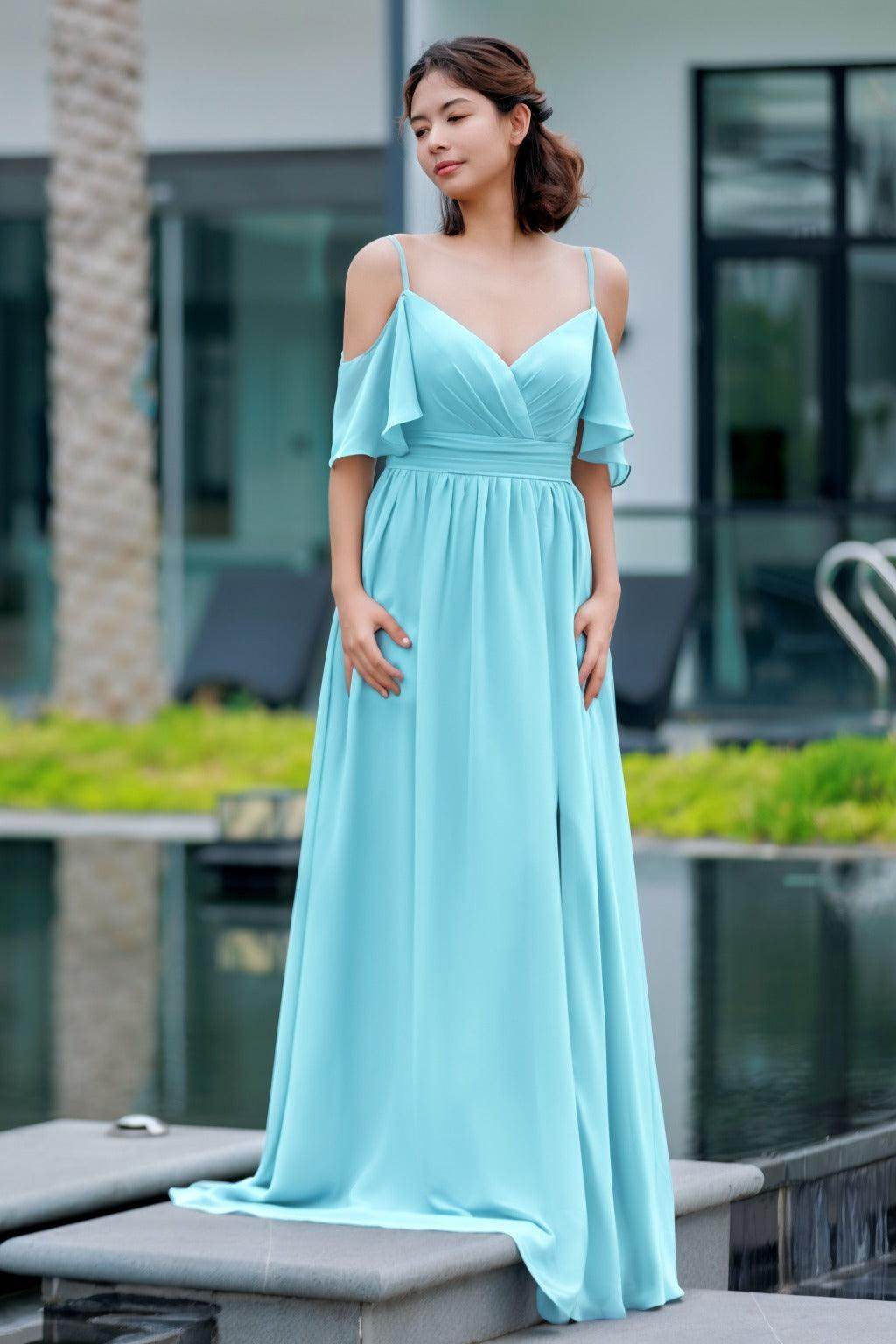 A-Line Floor Length Chiffon Bridesmaid Dress CB0710 - COCOMELODY