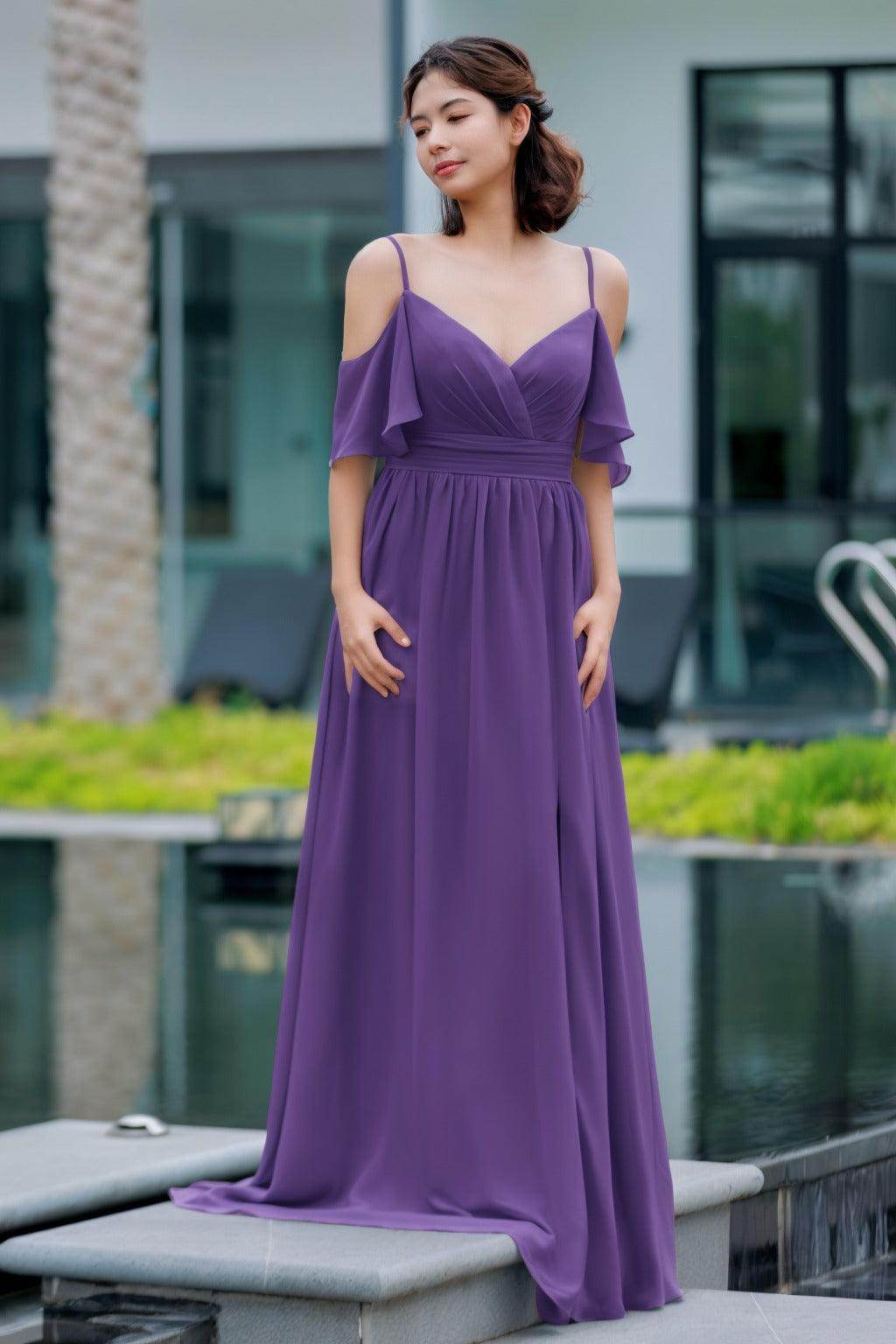 A-Line Floor Length Chiffon Bridesmaid Dress CB0710 - COCOMELODY