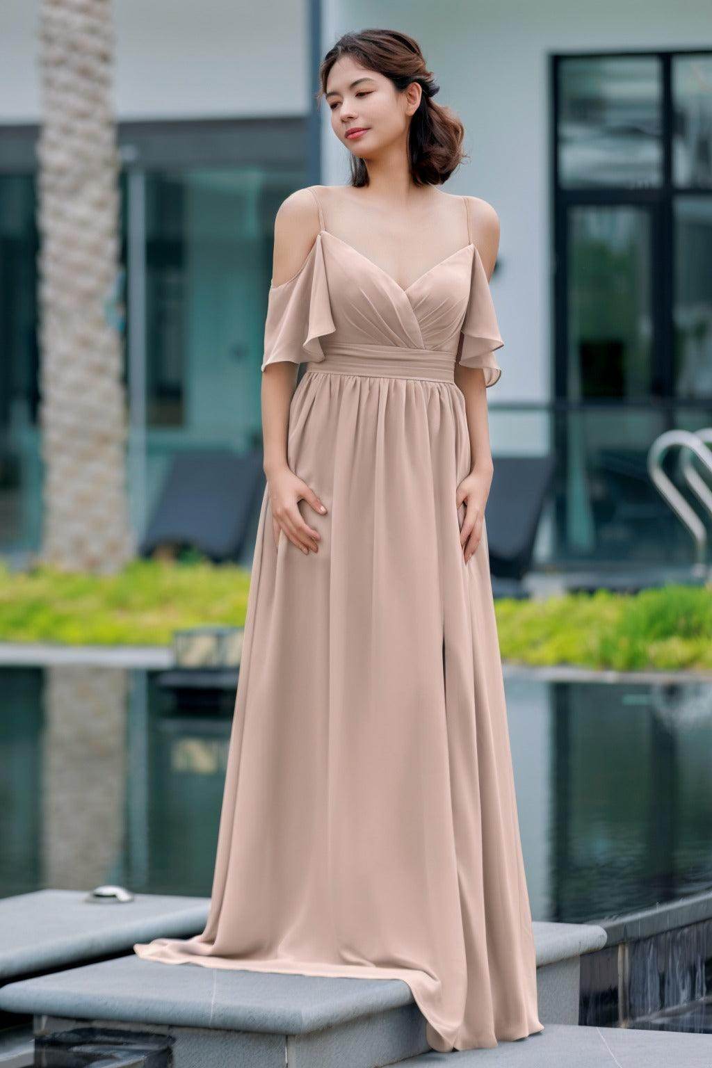 A-Line Floor Length Chiffon Bridesmaid Dress CB0710 - COCOMELODY