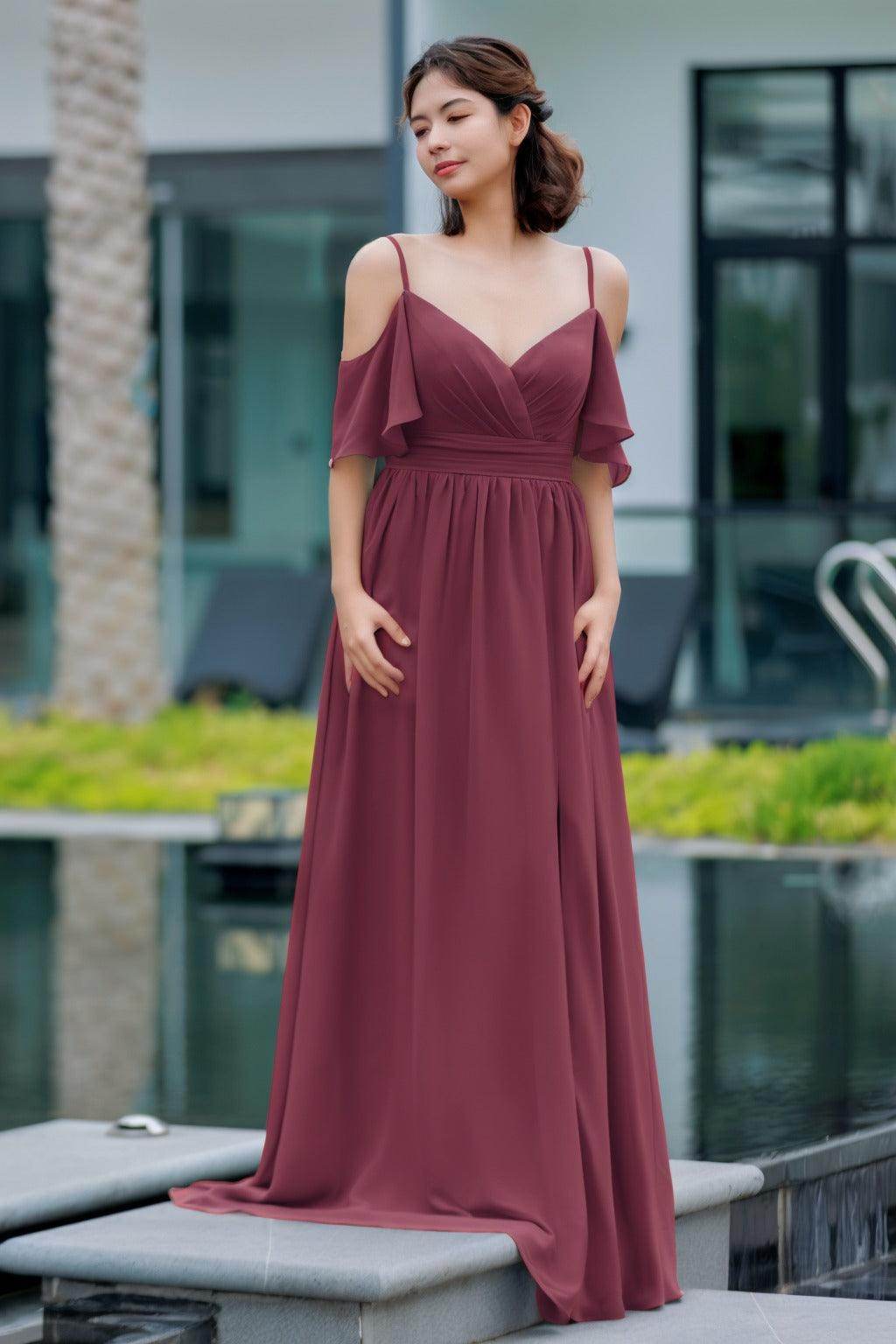 A-Line Floor Length Chiffon Bridesmaid Dress CB0710 - COCOMELODY