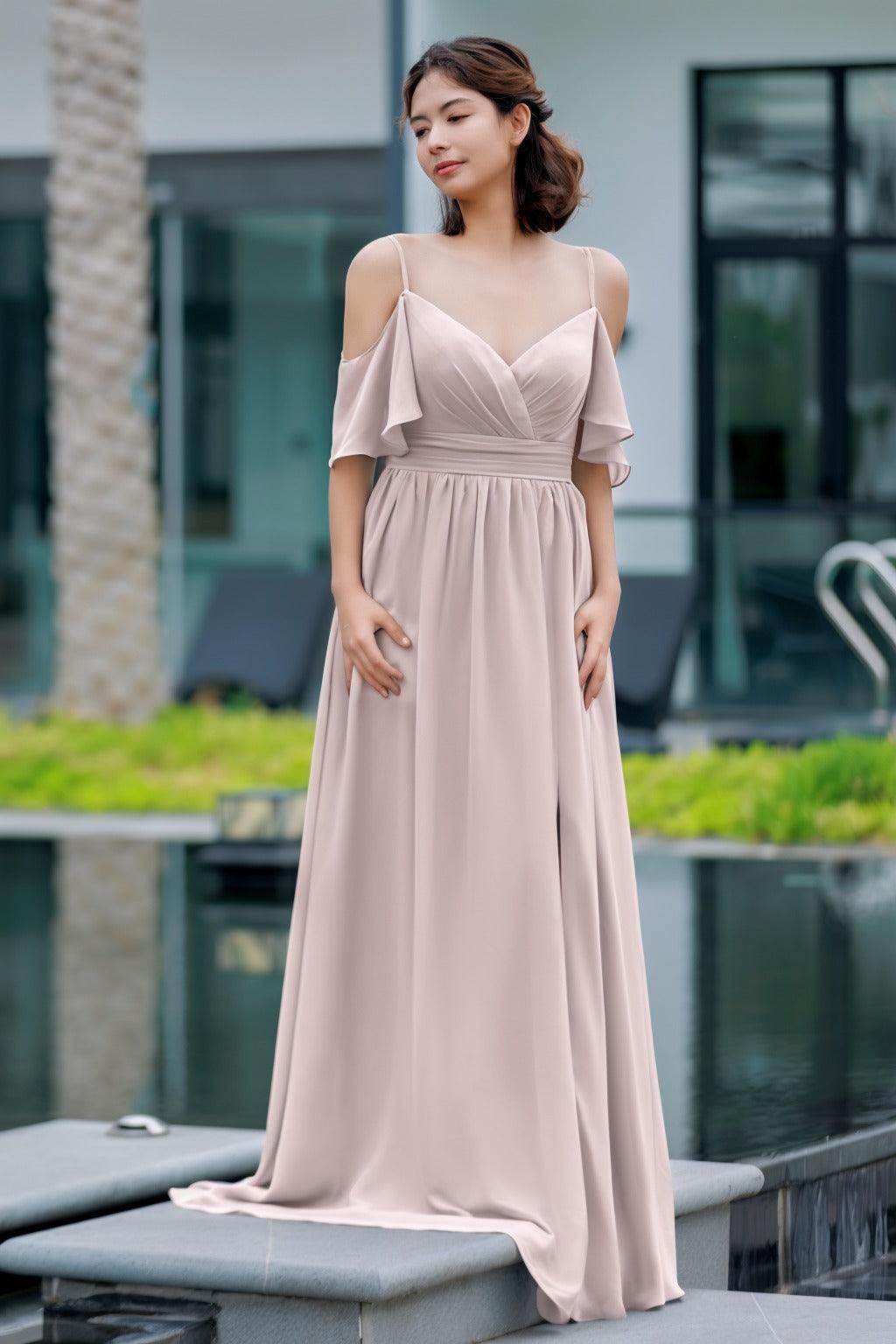 A-Line Floor Length Chiffon Bridesmaid Dress CB0710 - COCOMELODY