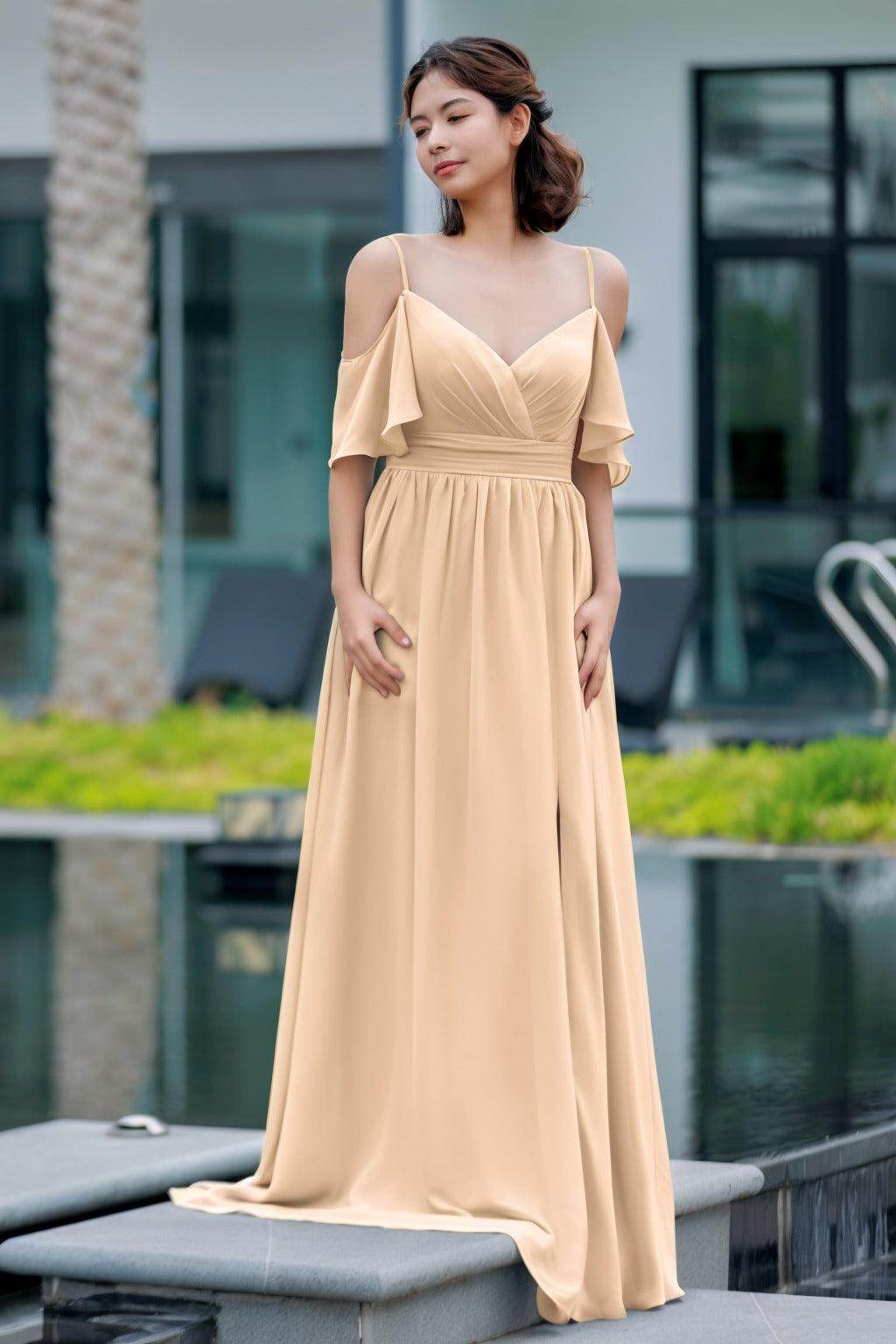 A-Line Floor Length Chiffon Bridesmaid Dress CB0710 - COCOMELODY