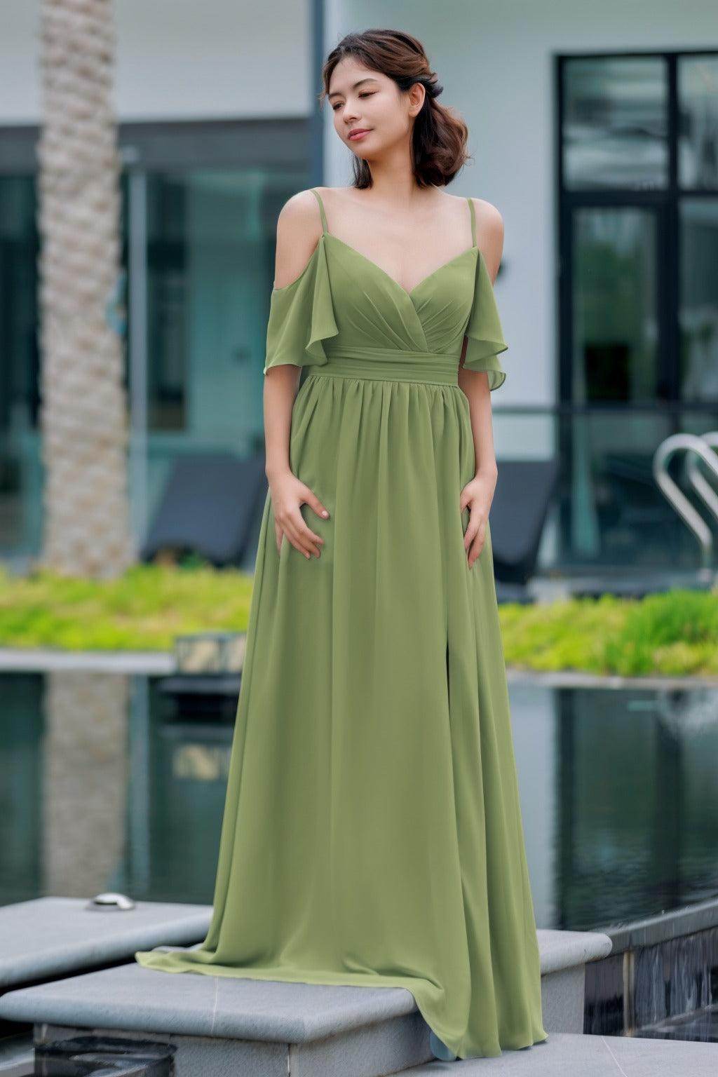 A-Line Floor Length Chiffon Bridesmaid Dress CB0710 - COCOMELODY