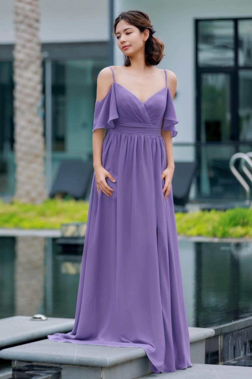 A-Line Floor Length Chiffon Bridesmaid Dress CB0710 - COCOMELODY