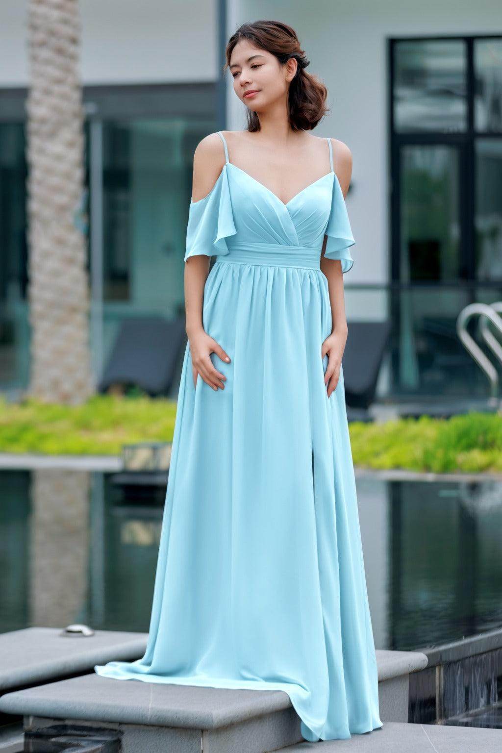 A-Line Floor Length Chiffon Bridesmaid Dress CB0710 - COCOMELODY