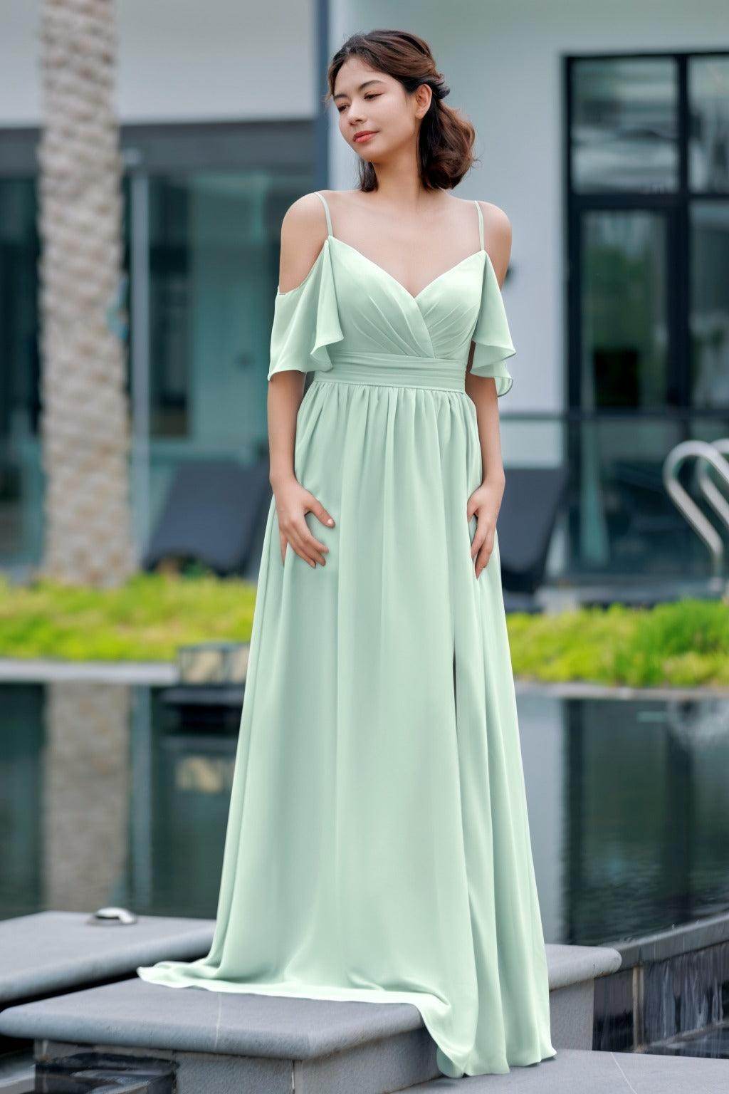 A-Line Floor Length Chiffon Bridesmaid Dress CB0710 - COCOMELODY