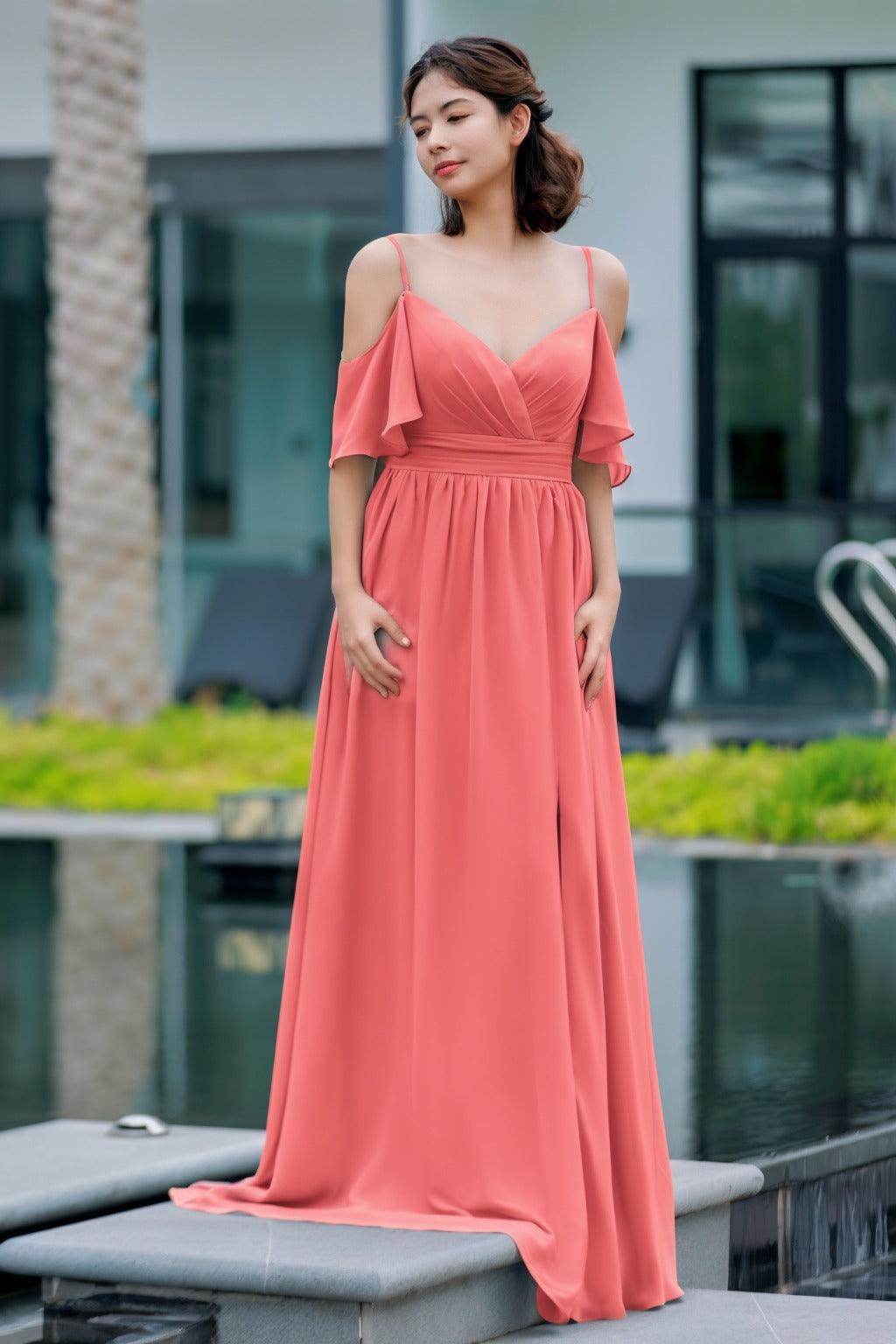 A-Line Floor Length Chiffon Bridesmaid Dress CB0710 - COCOMELODY