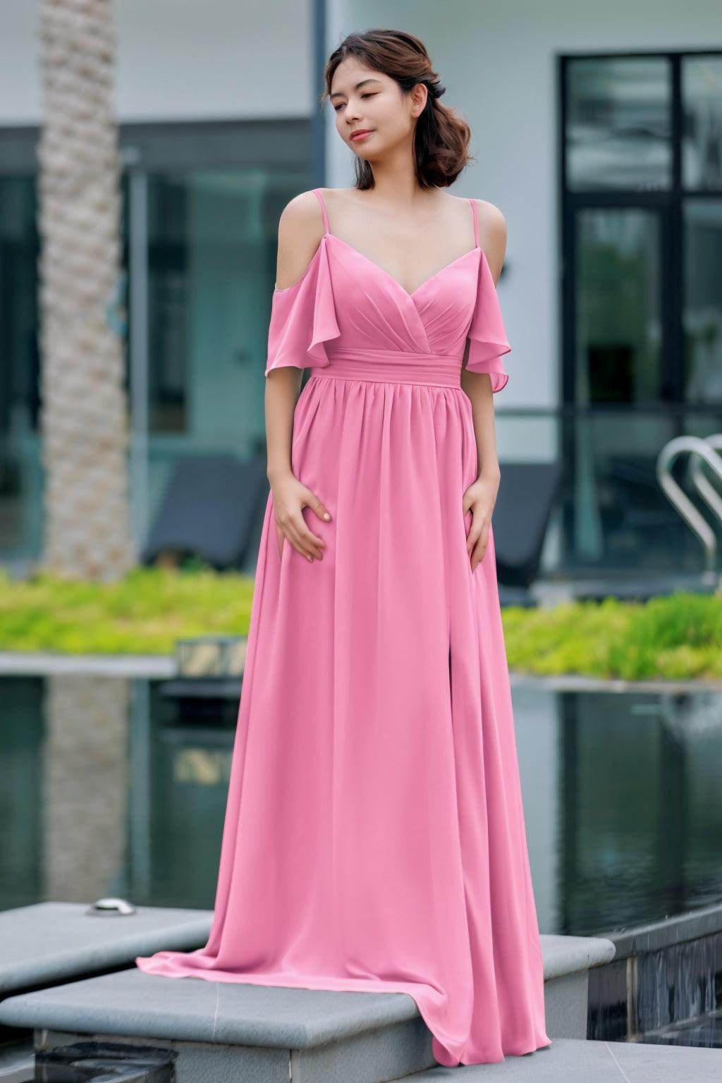 A-Line Floor Length Chiffon Bridesmaid Dress CB0710 - COCOMELODY