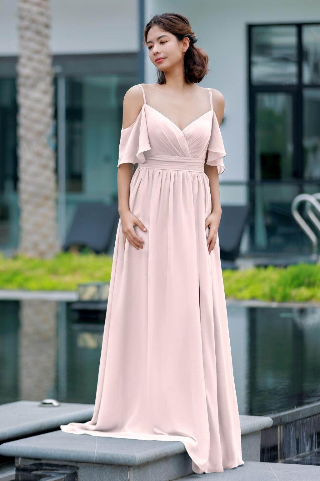 A-Line Floor Length Chiffon Bridesmaid Dress CB0710 - COCOMELODY
