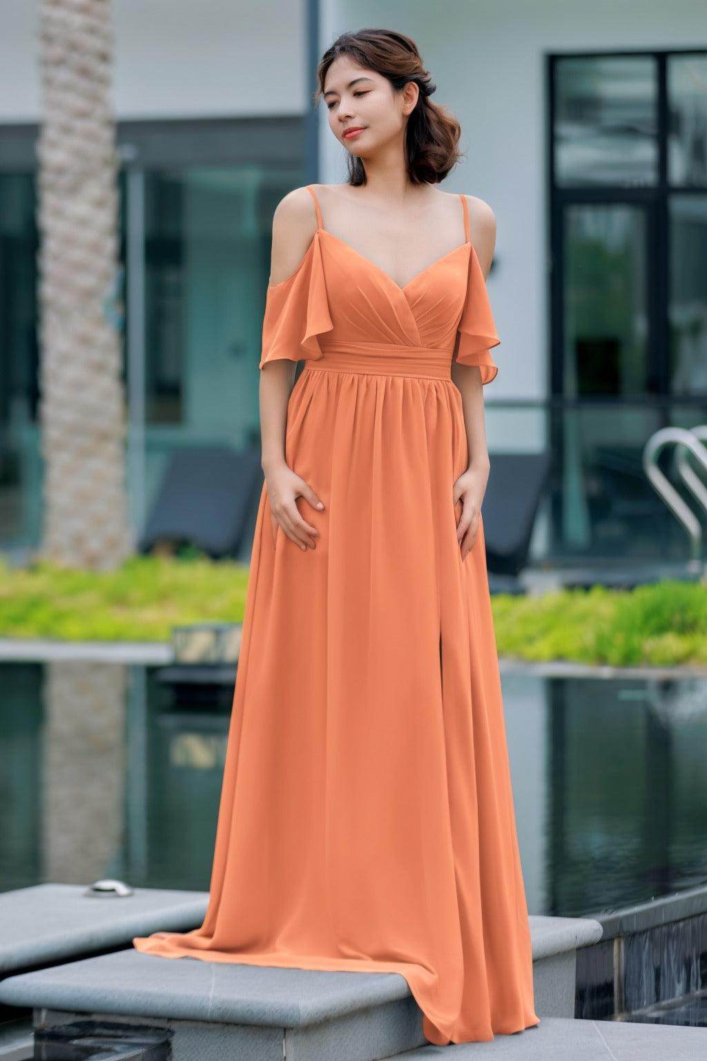 A-Line Floor Length Chiffon Bridesmaid Dress CB0710 - COCOMELODY