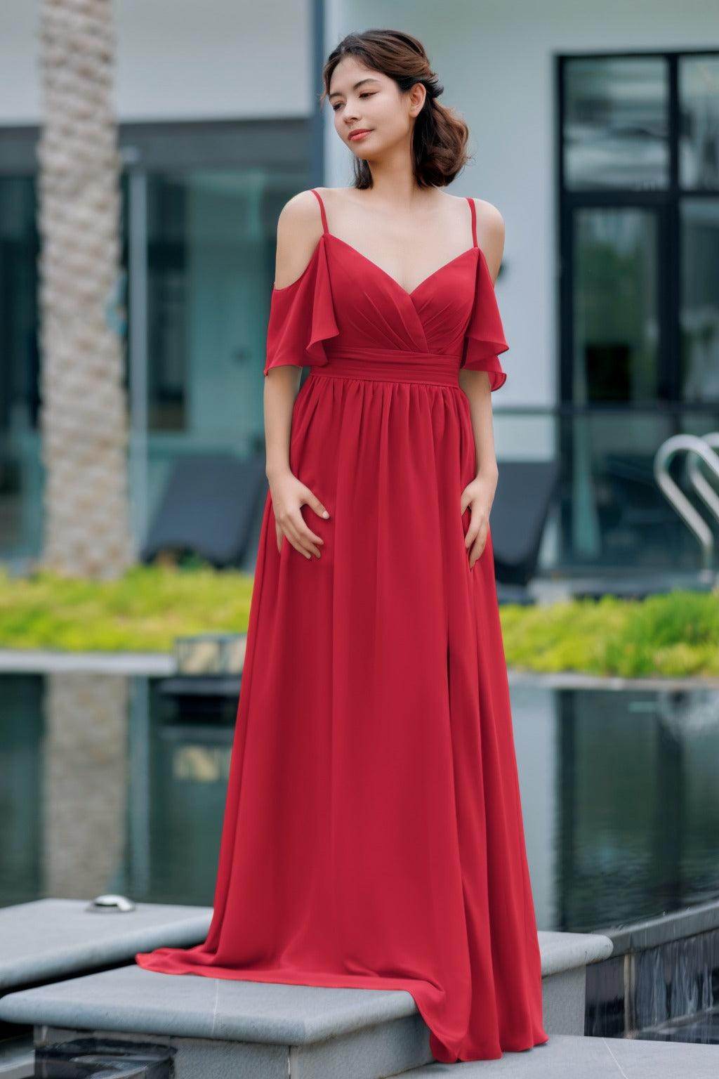 A-Line Floor Length Chiffon Bridesmaid Dress CB0710 - COCOMELODY