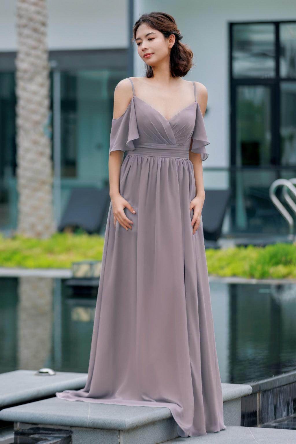 A-Line Floor Length Chiffon Bridesmaid Dress CB0710 - COCOMELODY