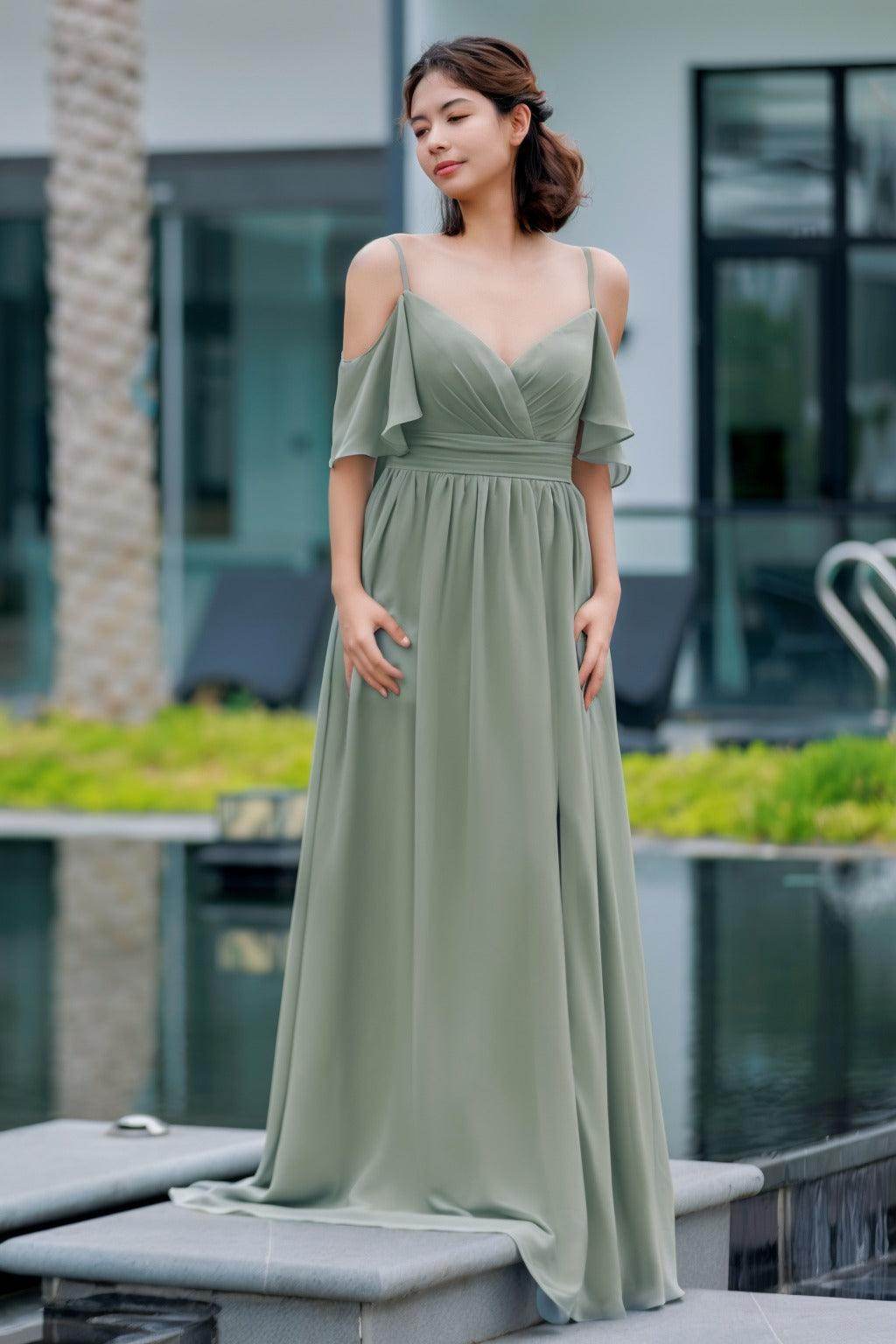 A-Line Floor Length Chiffon Bridesmaid Dress CB0710 - COCOMELODY
