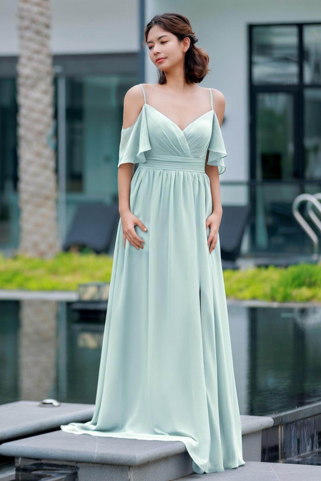 A-Line Floor Length Chiffon Bridesmaid Dress CB0710 - COCOMELODY