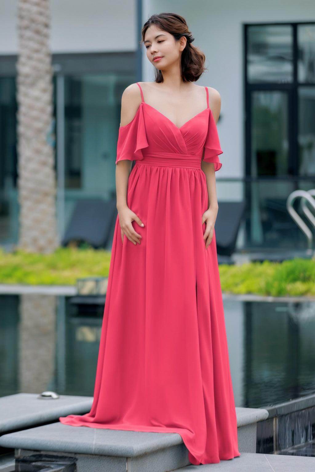 A-Line Floor Length Chiffon Bridesmaid Dress CB0710 - COCOMELODY