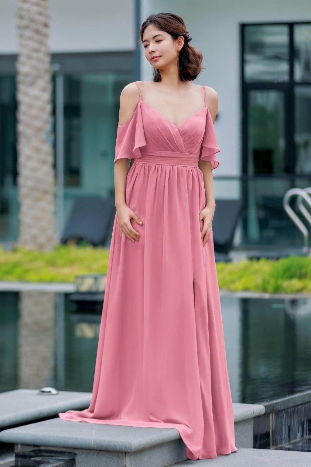 A-Line Floor Length Chiffon Bridesmaid Dress CB0710 - COCOMELODY