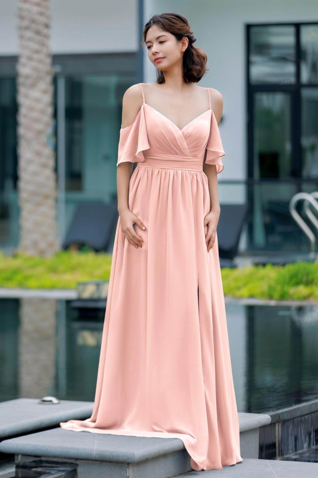A-Line Floor Length Chiffon Bridesmaid Dress CB0710 - COCOMELODY