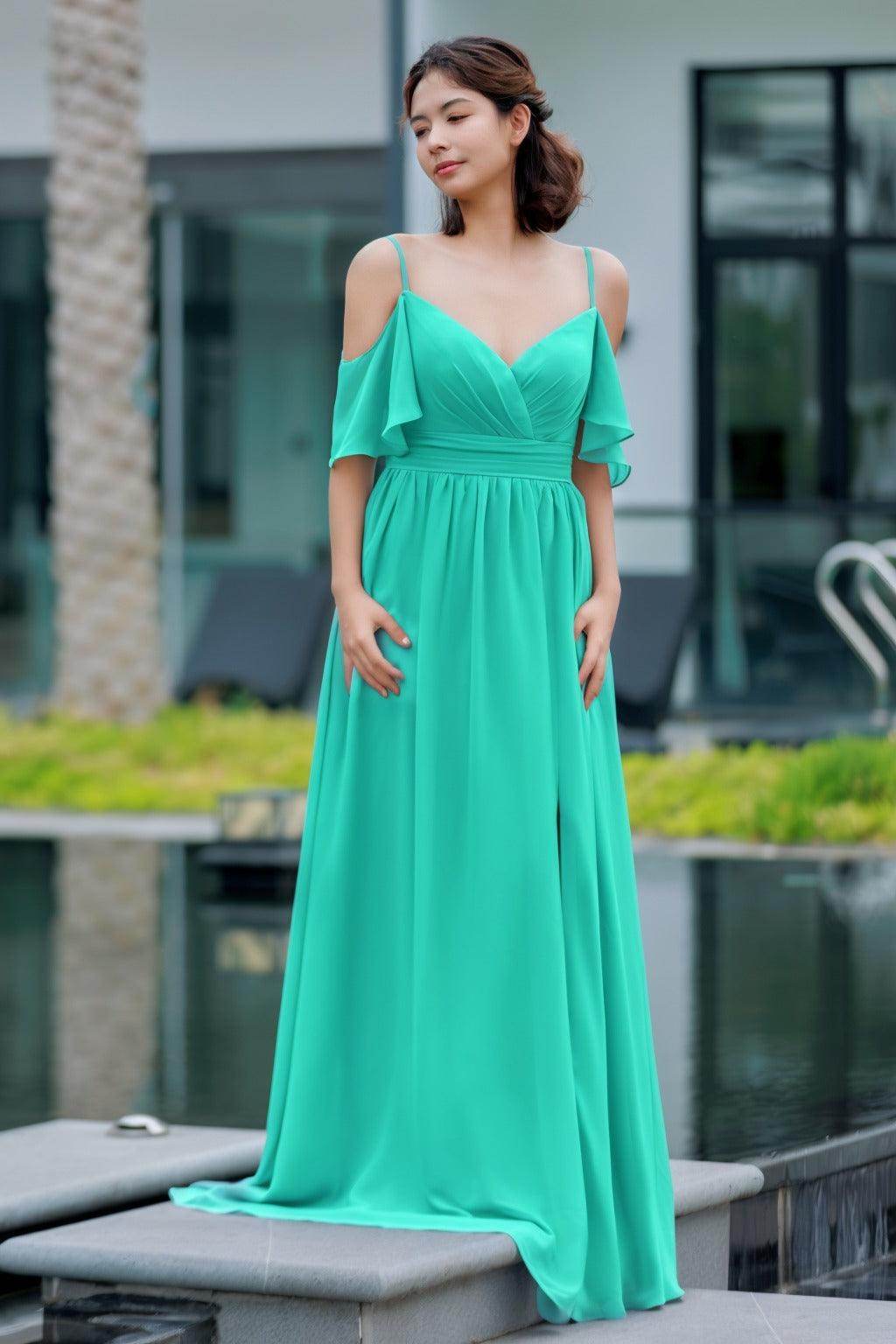 A-Line Floor Length Chiffon Bridesmaid Dress CB0710 - COCOMELODY