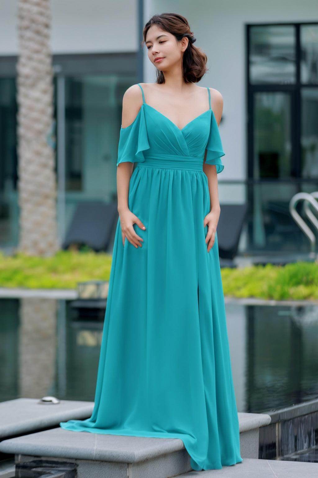 A-Line Floor Length Chiffon Bridesmaid Dress CB0710 - COCOMELODY