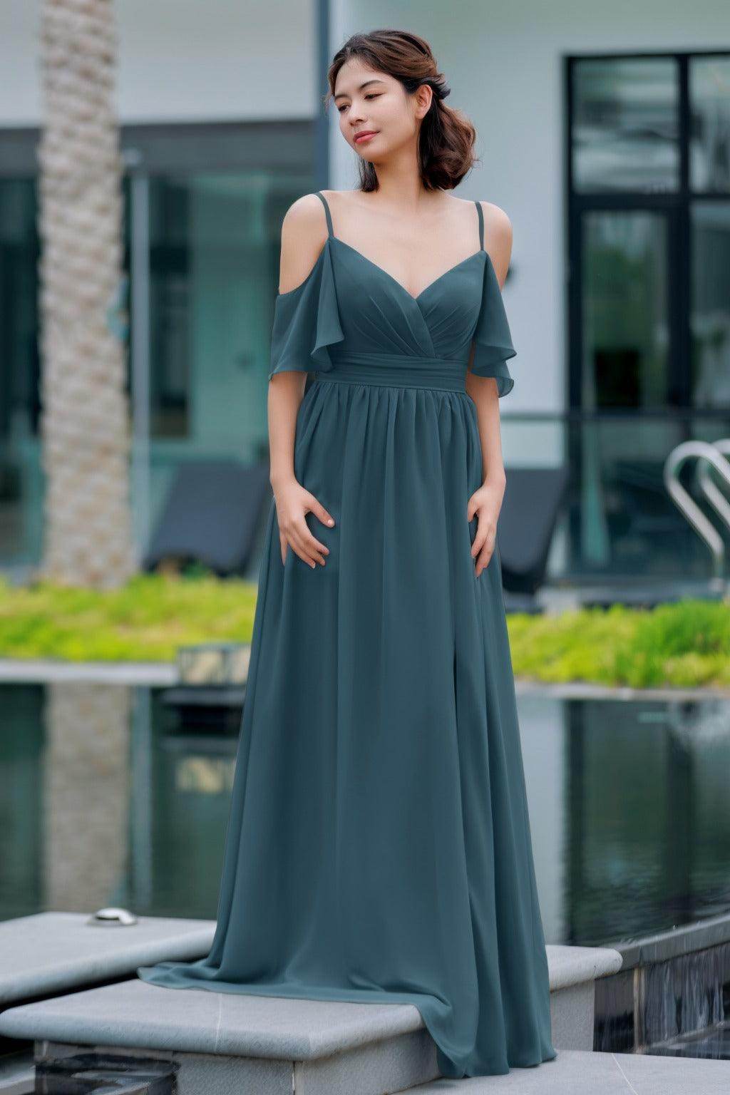 A-Line Floor Length Chiffon Bridesmaid Dress CB0710 - COCOMELODY
