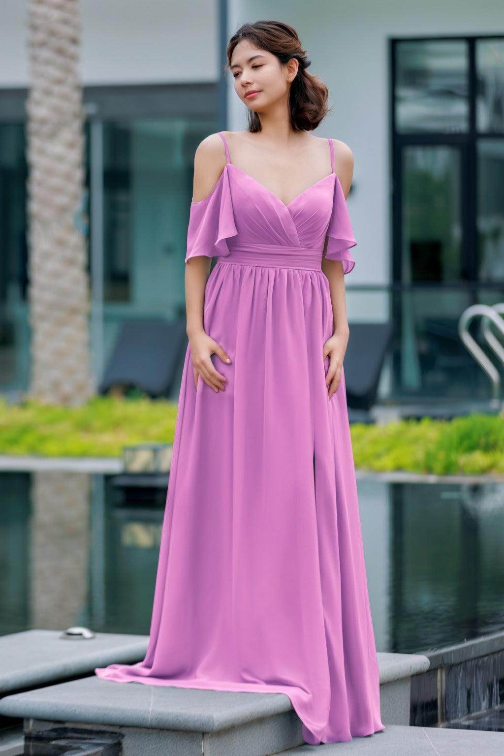 A-Line Floor Length Chiffon Bridesmaid Dress CB0710 - COCOMELODY