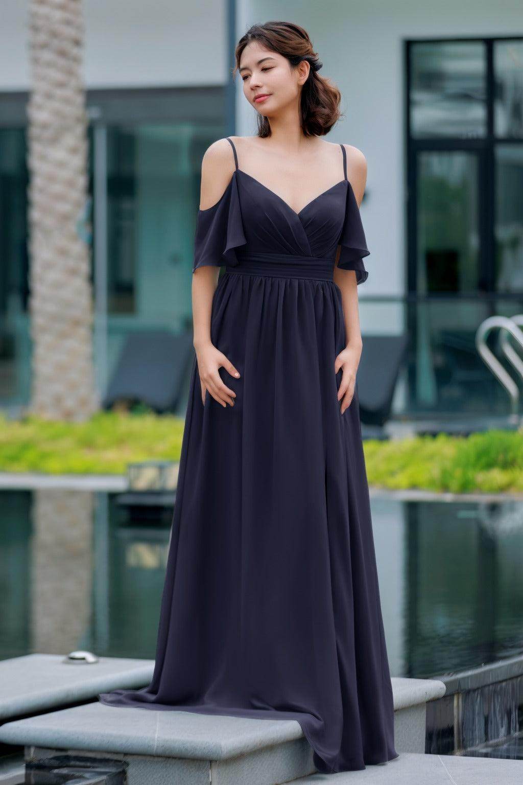 A-Line Floor Length Chiffon Bridesmaid Dress CB0710 - COCOMELODY