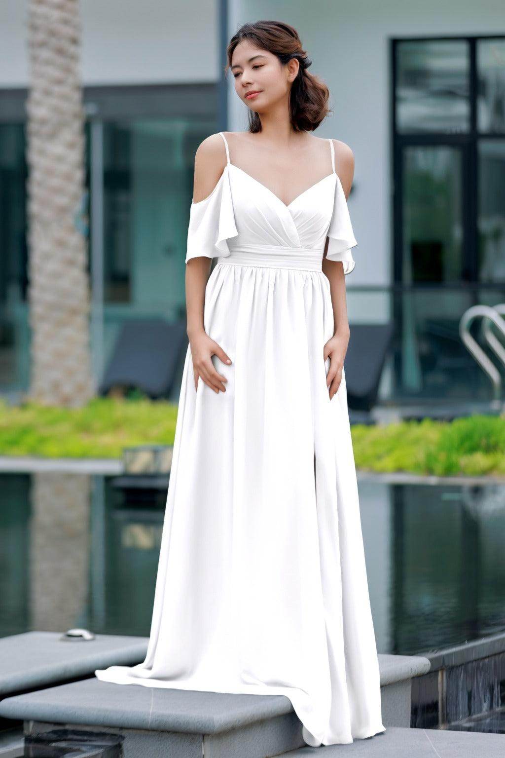 A-Line Floor Length Chiffon Bridesmaid Dress CB0710 - COCOMELODY