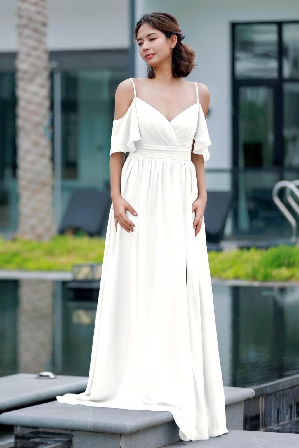 A-Line Floor Length Chiffon Bridesmaid Dress CB0710 - COCOMELODY