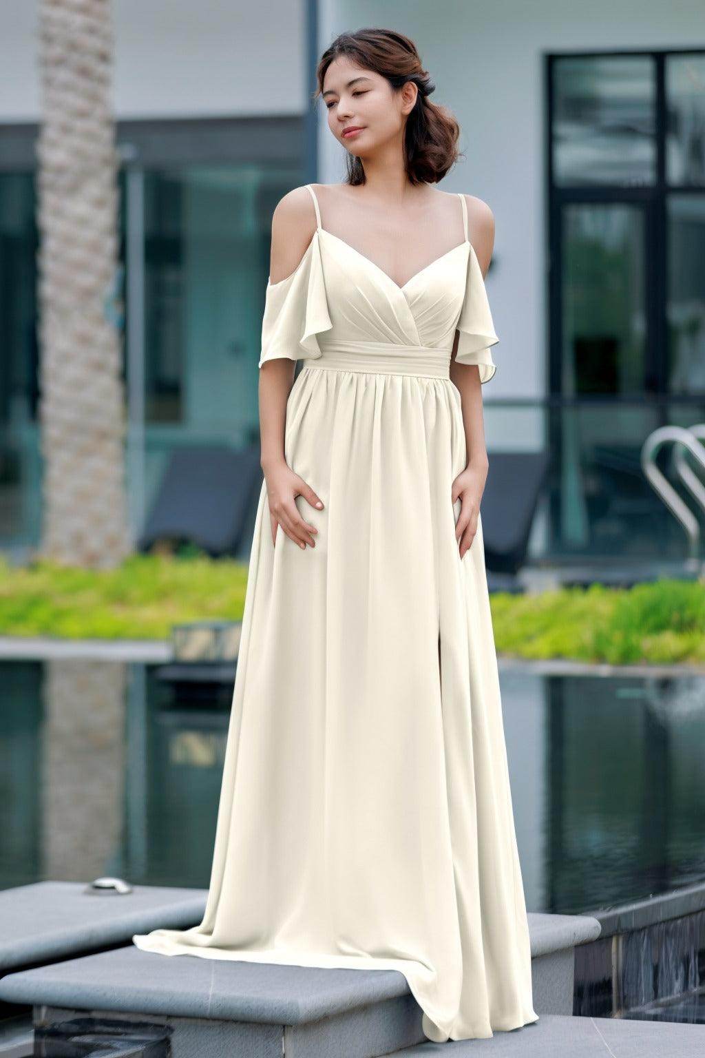 A-Line Floor Length Chiffon Bridesmaid Dress CB0710 - COCOMELODY