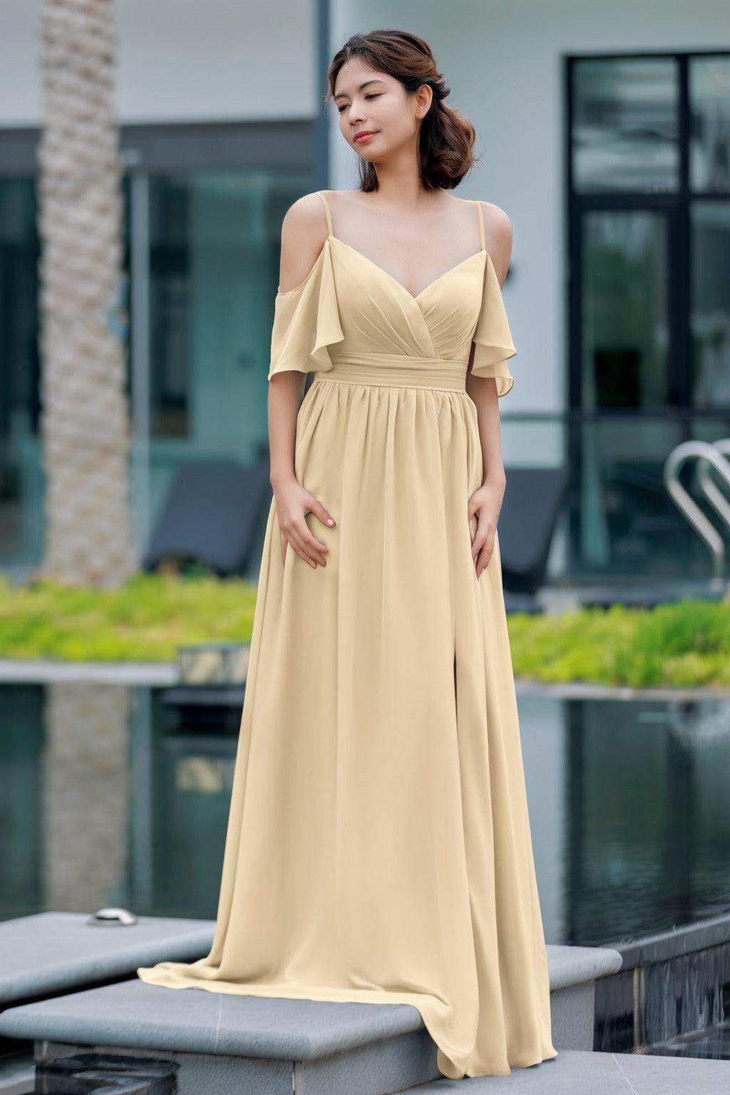 A-Line Floor Length Chiffon Bridesmaid Dress CB0710 - COCOMELODY