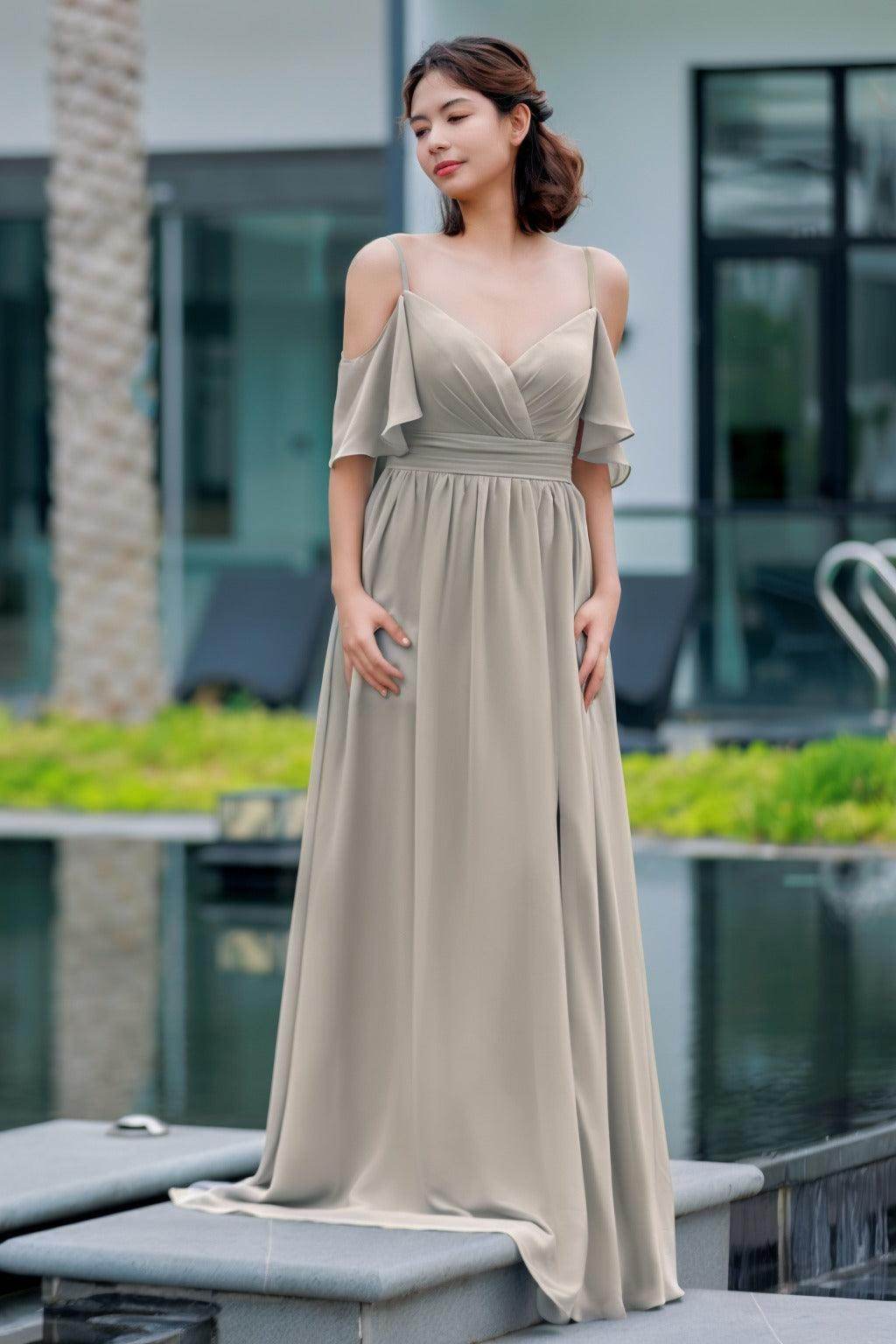 A-Line Floor Length Chiffon Bridesmaid Dress CB0710 - COCOMELODY