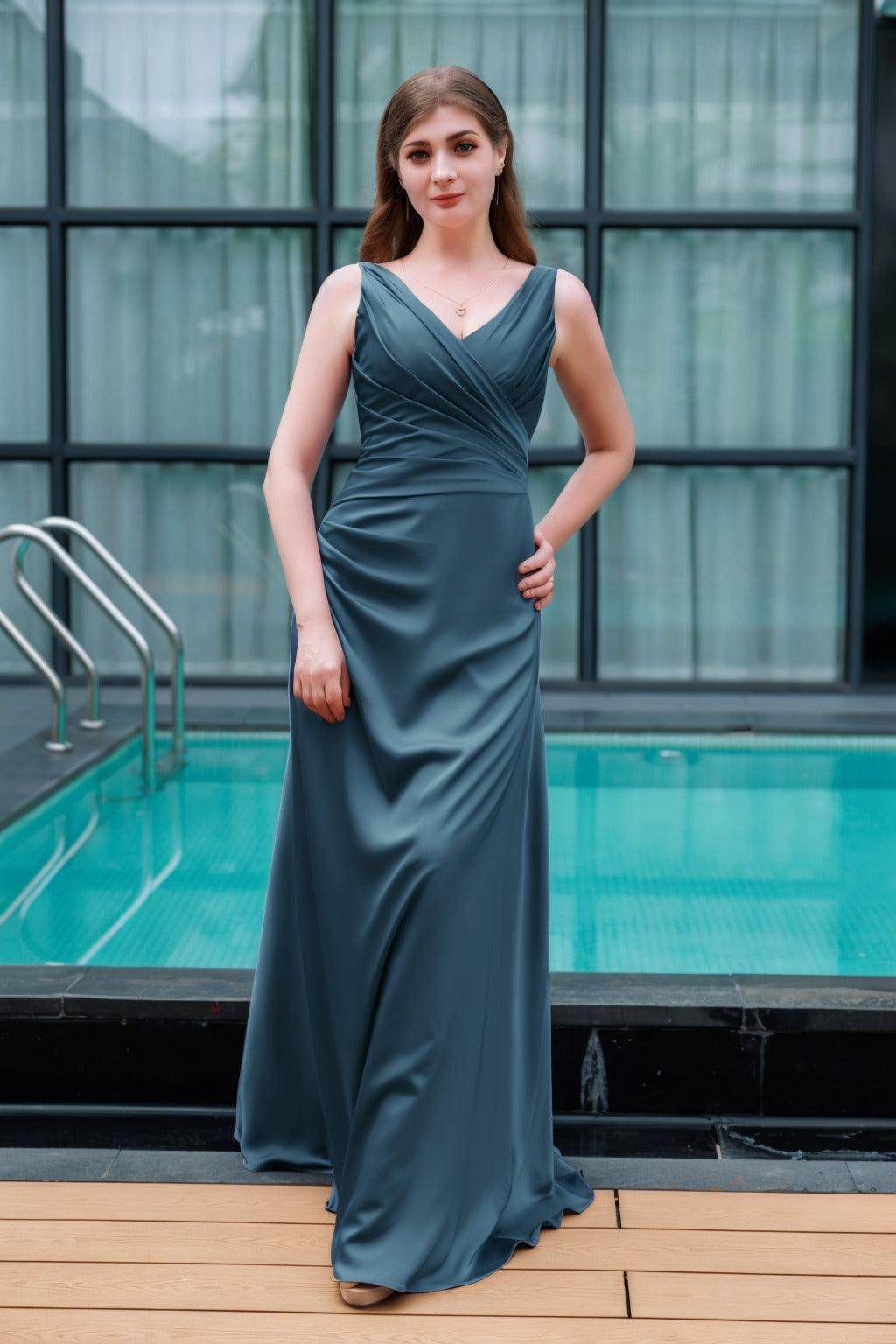 Sheath-Column Floor Length Luxe Satin Bridesmaid Dress CB0713 - COCOMELODY