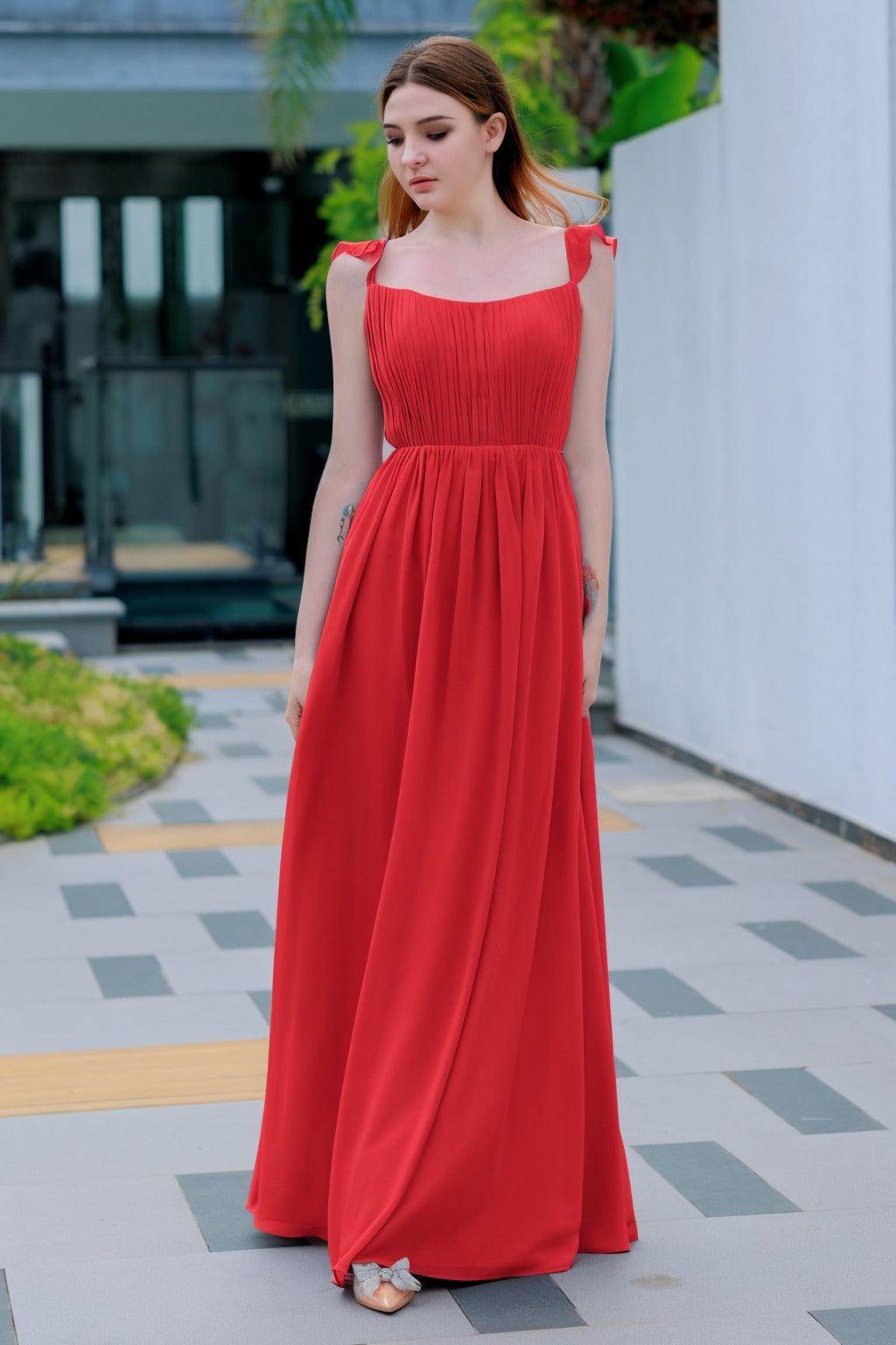 A-Line Floor Length Chiffon Bridesmaid Dress CB0714 - COCOMELODY
